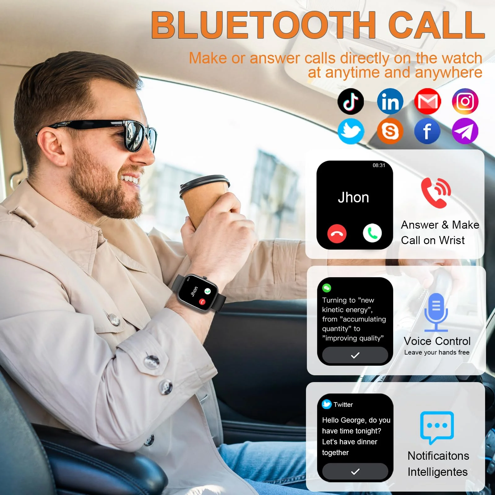 Smart Watch, 1.91" Smartwatch for Men Women (Answer/Make Call), Fitness Tracker with 100+ Sport Modes, IP68 Waterproof, Heart Rate/Sleep/Spo2 Monitor, Pedometer, Activity Tracker for Android iOS Light ink - Image 3
