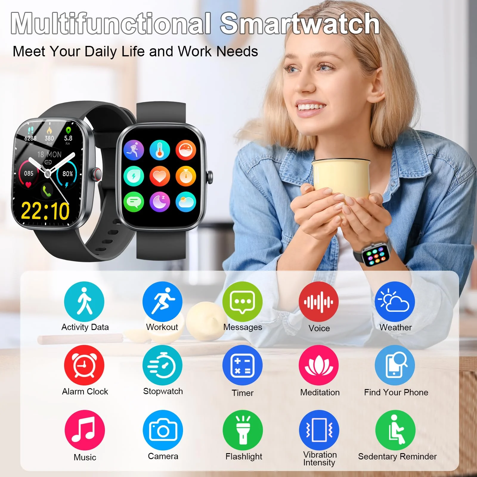 Smart Watch, 1.91" Smartwatch for Men Women (Answer/Make Call), Fitness Tracker with 100+ Sport Modes, IP68 Waterproof, Heart Rate/Sleep/Spo2 Monitor, Pedometer, Activity Tracker for Android iOS Light ink - Image 5