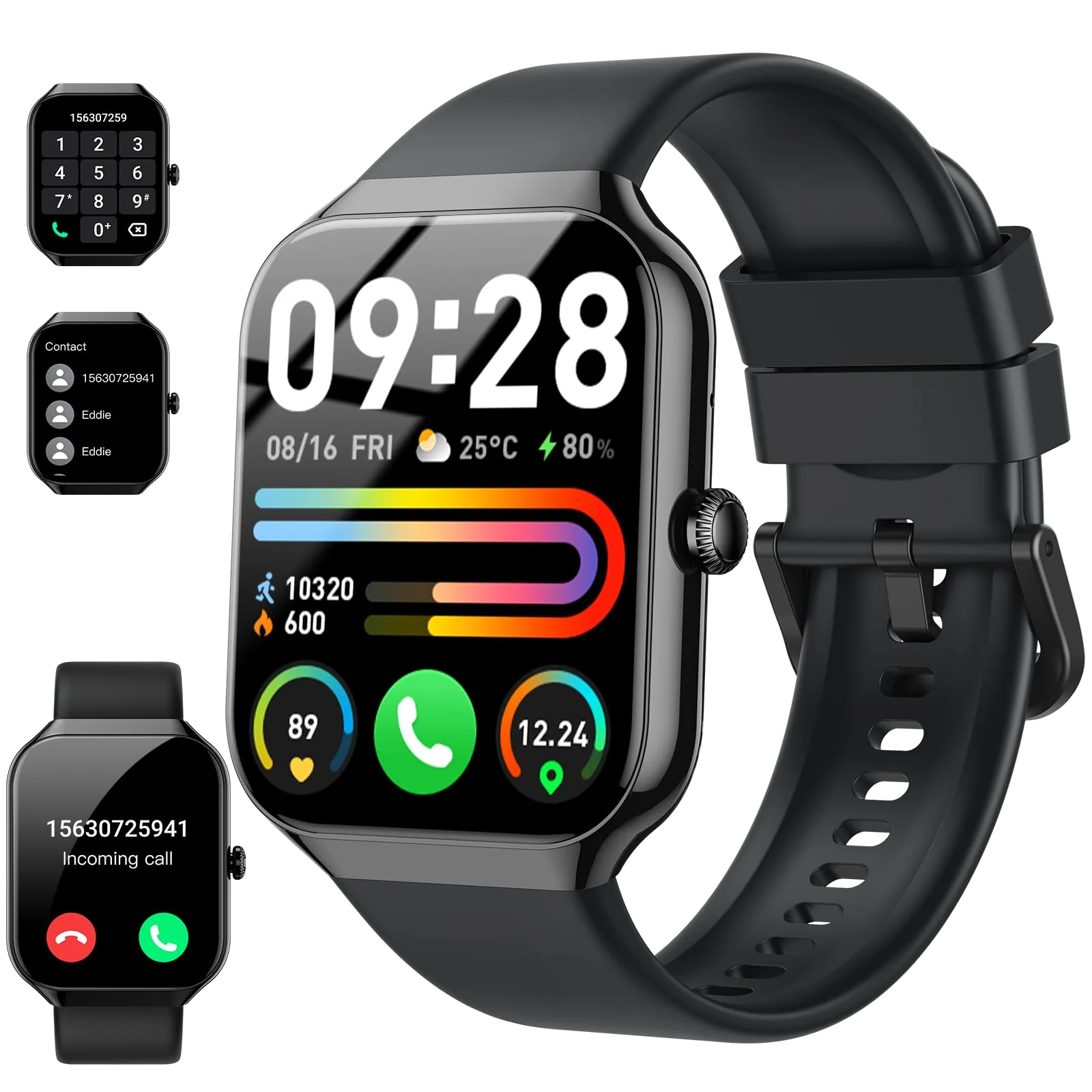 Smart Watch(Answer/Make Call), 1.96" HD Smartwatch for Men Women, 2025 New Fitness Watch with 110+ Sport Modes, Heart Rate, Sleep Monitor, Pedometer, IP68 Waterproof Activity Tracker for Android iOS Black