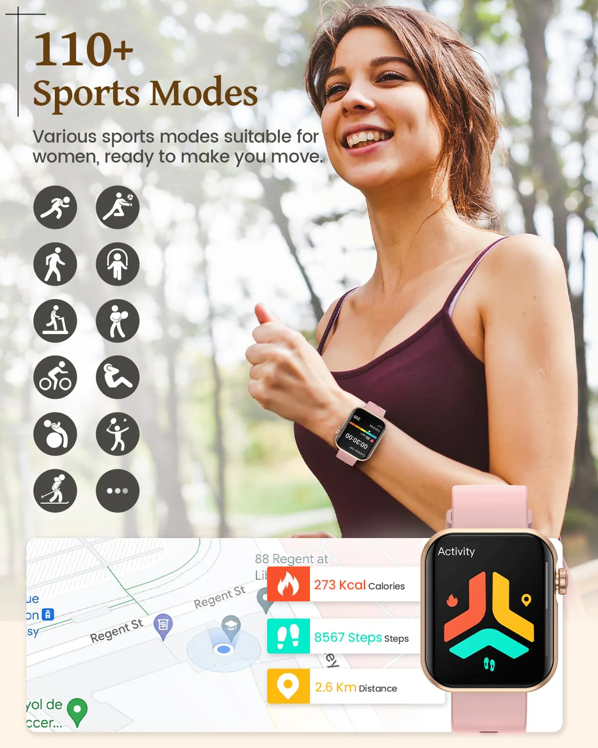 Smart Watches for Women, Android Smart Watch for Phones (Make Calls), 1.85" HD Fitness Tracker Watch with Blood Pressure/Heart Rate/Sleep Monitor, 110+ Sport Modes Fitness Watches for Women/Men Gold - Image 5