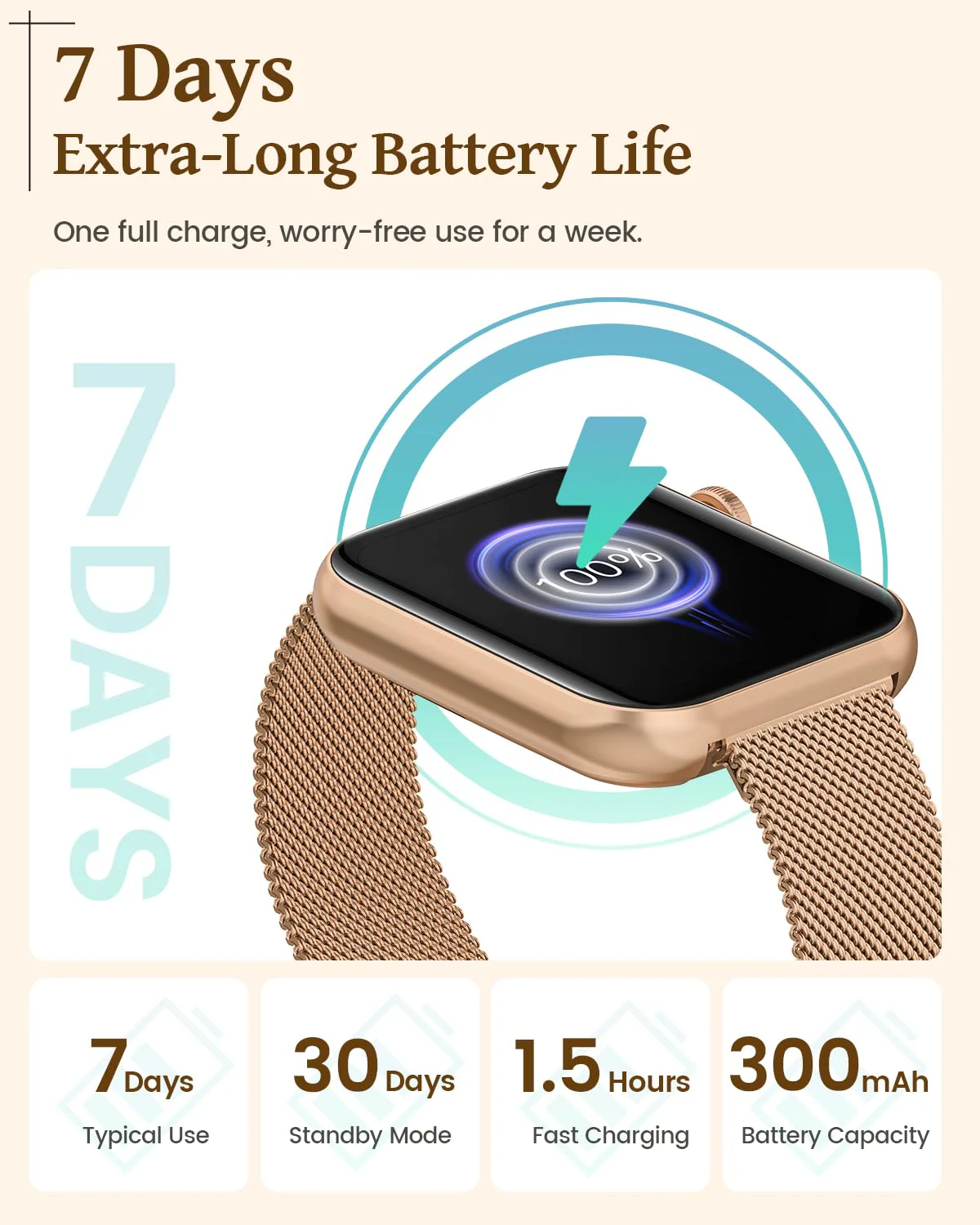 Smart Watches for Women, Android Smart Watch for Phones (Make Calls), 1.85" HD Fitness Tracker Watch with Blood Pressure/Heart Rate/Sleep Monitor, 110+ Sport Modes Fitness Watches for Women/Men Gold - Image 6