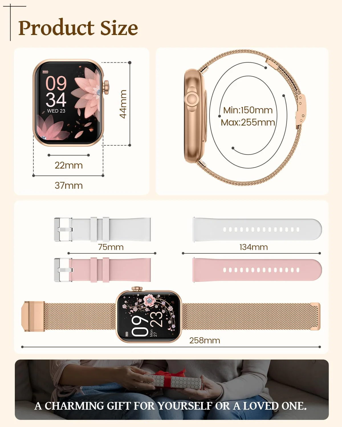 Smart Watches for Women, Android Smart Watch for Phones (Make Calls), 1.85" HD Fitness Tracker Watch with Blood Pressure/Heart Rate/Sleep Monitor, 110+ Sport Modes Fitness Watches for Women/Men Gold - Image 7