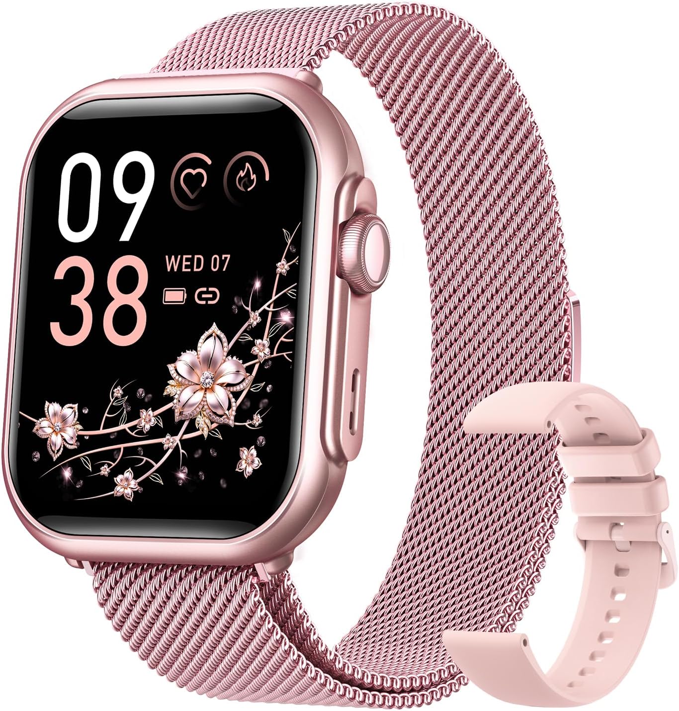 Smart Watches for Women,Fitness Tracker Smartwatch for Android Phones/iPhone Compatible,1.85" Womens Watch with Blood Pressure Monitor,Calls and Messages/Heart Rate/Sleep/Female Cycle(3 Watch Bands) Pink