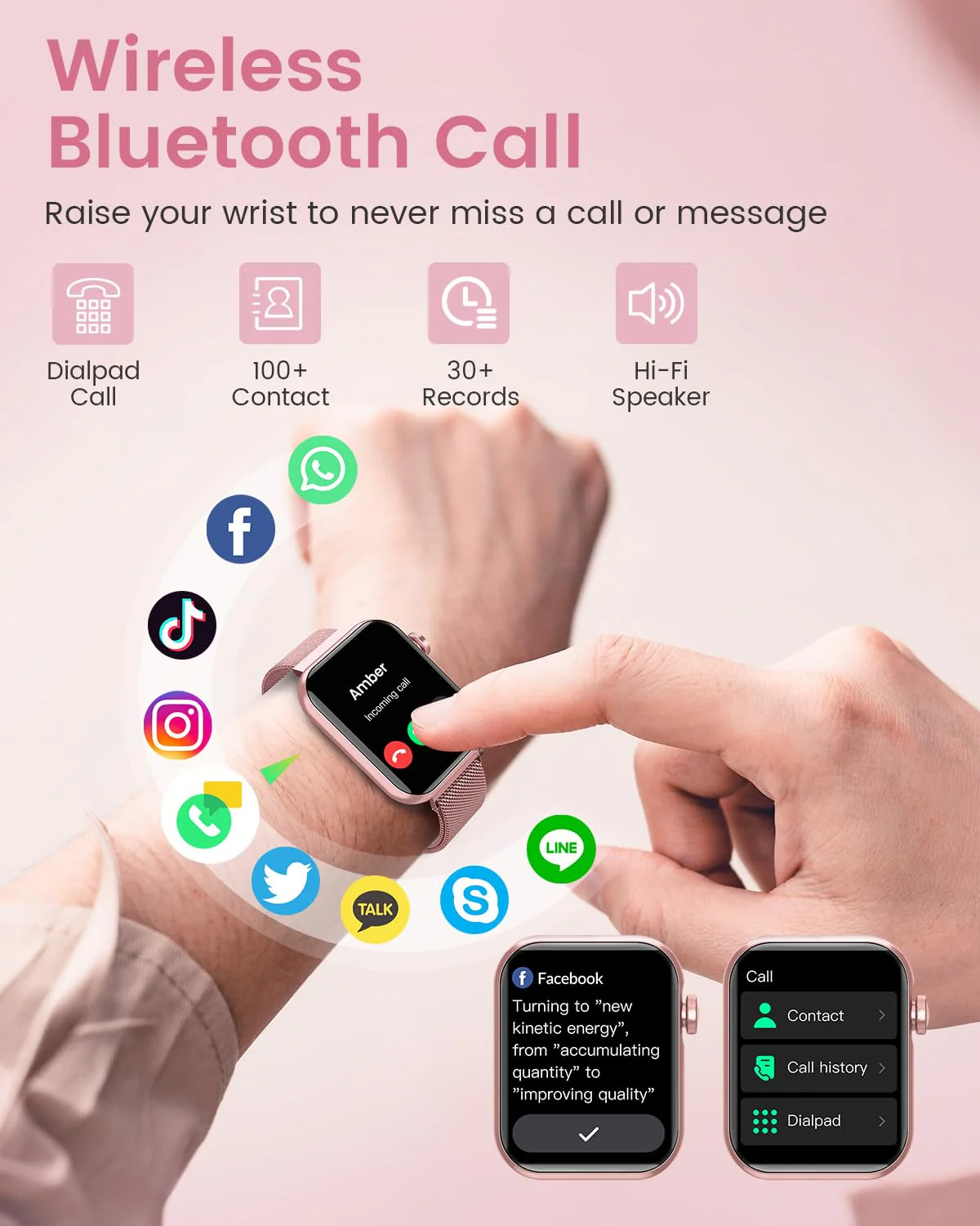 Smart Watches for Women,Fitness Tracker Smartwatch for Android Phones/iPhone Compatible,1.85" Womens Watch with Blood Pressure Monitor,Calls and Messages/Heart Rate/Sleep/Female Cycle(3 Watch Bands) Pink - Image 2