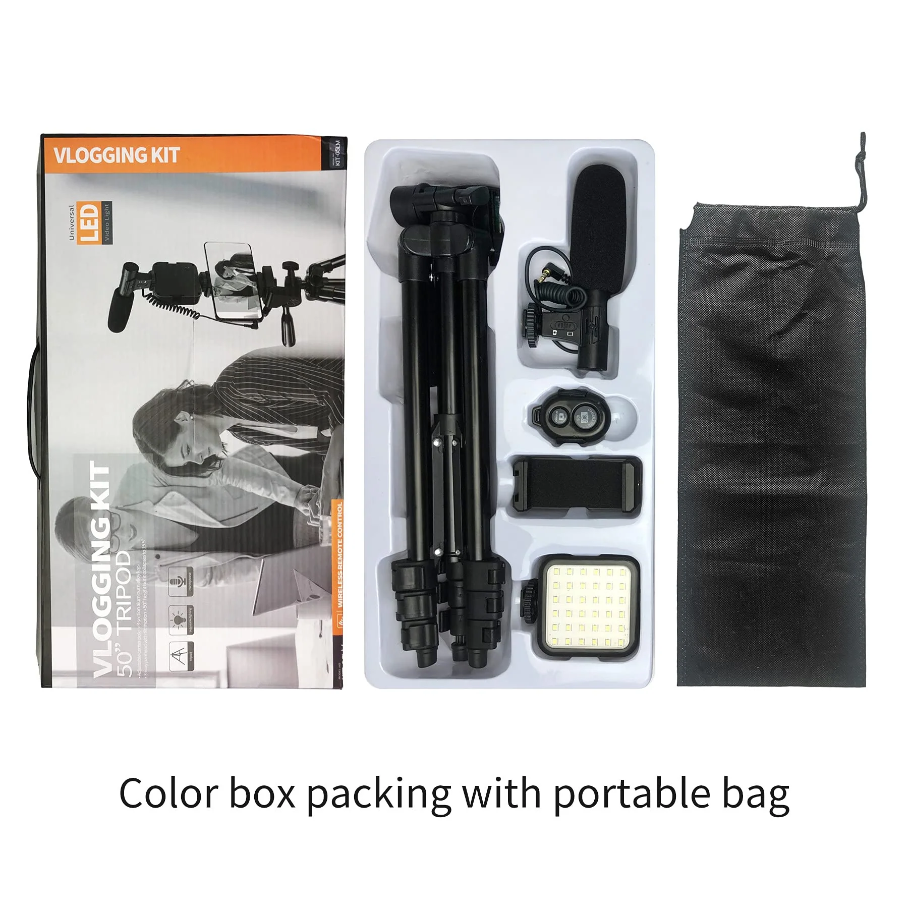 Smartphone Video Kit, Vlogging Kit, Youtuber Kit, with Microphone Light Tripod 50" Extendable Phone Clip Remote Control Compatible with iPhone/Smartphone/Cameras - Image 6