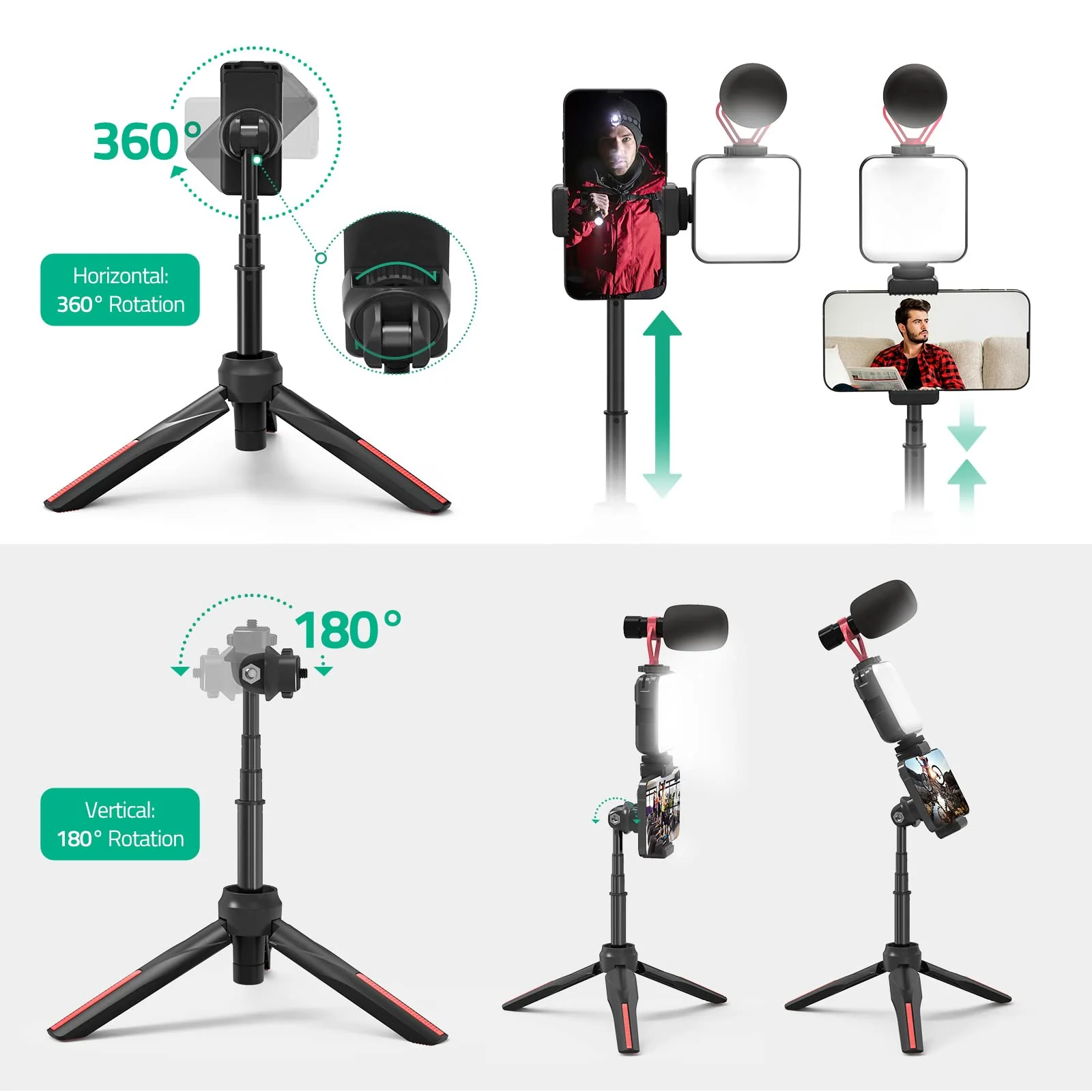 Smartphone Video Vlogging Kit with LED Light, Phone Holder, Microphone, Tripod, Carry Bag, TECELKS YouTube Starter Kit for iPhone/Android, Content Creator Kit for Video Recording Vlogging - Image 4