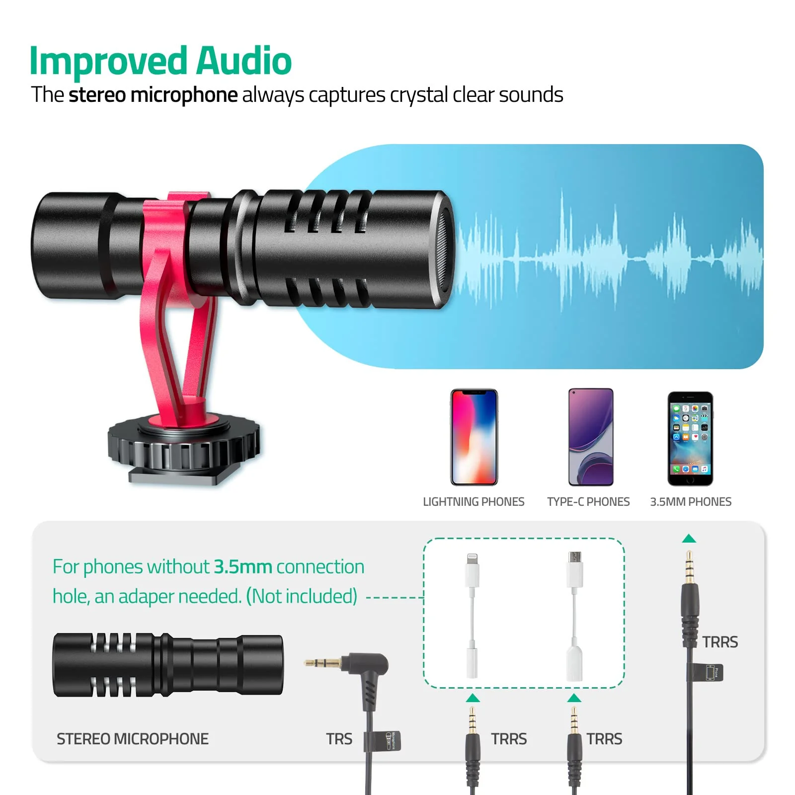 Smartphone Video Vlogging Kit with LED Light, Phone Holder, Microphone, Tripod, Carry Bag, TECELKS YouTube Starter Kit for iPhone/Android, Content Creator Kit for Video Recording Vlogging - Image 5