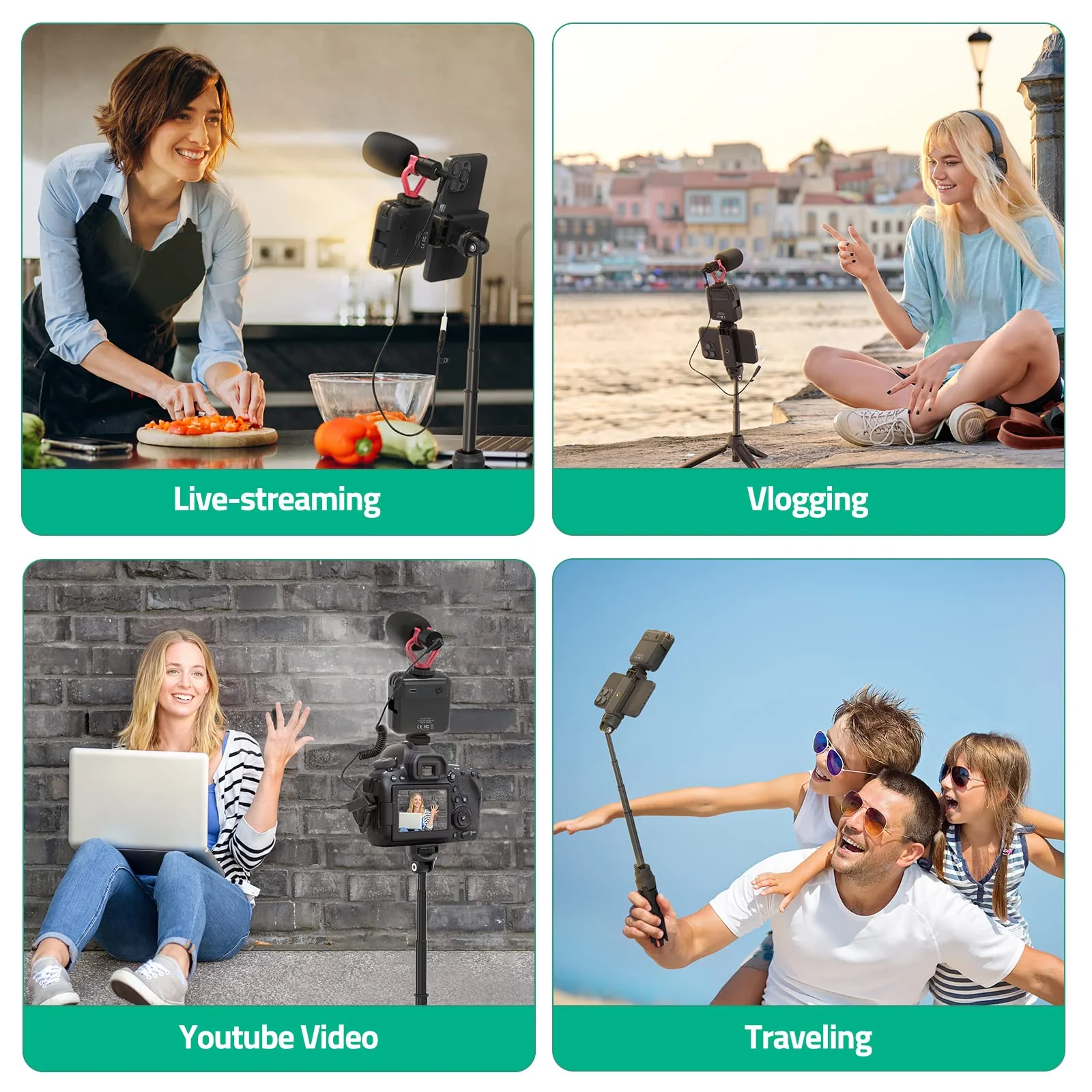 Smartphone Video Vlogging Kit with LED Light, Phone Holder, Microphone, Tripod, Carry Bag, TECELKS YouTube Starter Kit for iPhone/Android, Content Creator Kit for Video Recording Vlogging - Image 6