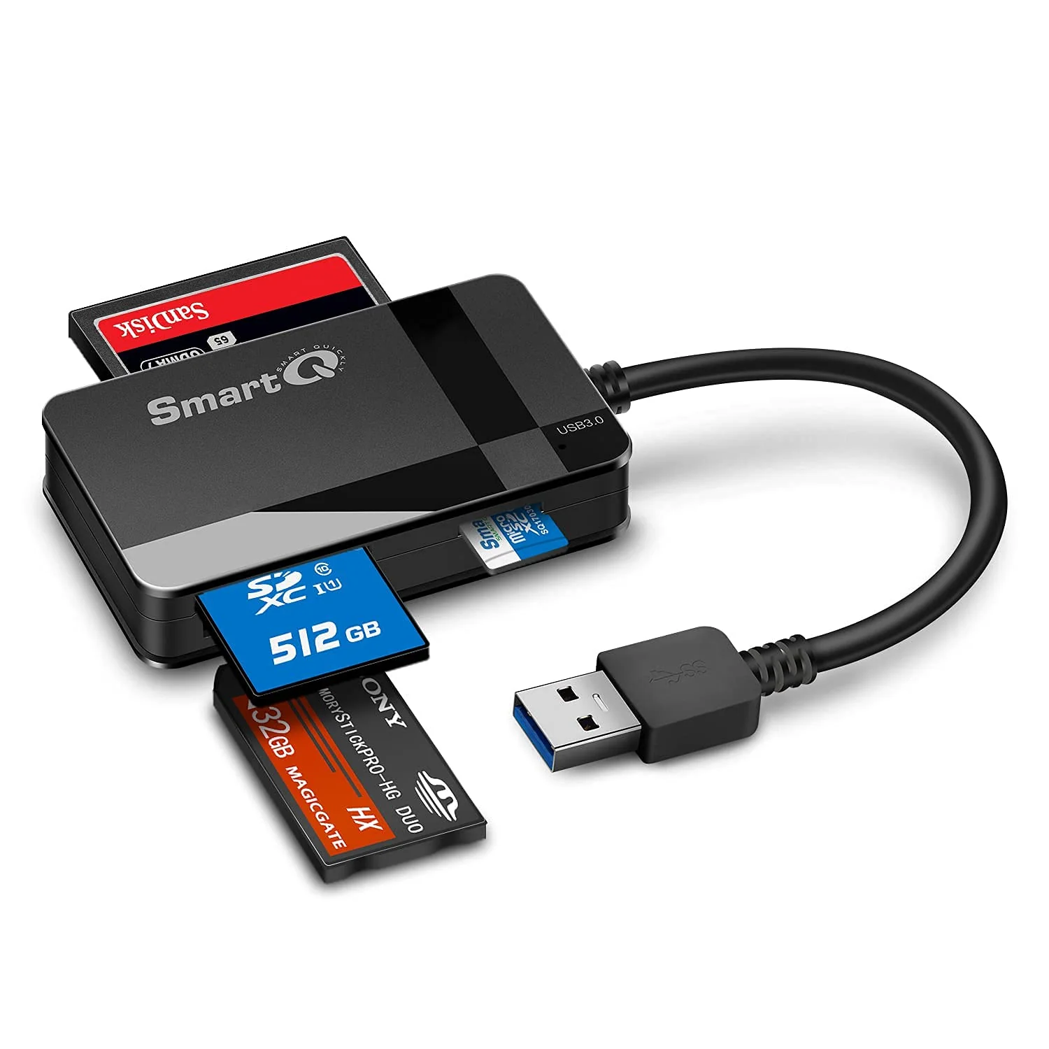 SmartQ C368 USB 3.0 Multi-Card Reader, Plug N Play, Apple and Windows Compatible, Powered by USB, Supports CF/SD/SDHC/SCXC/MMC/MMC Micro, etc. Regular USB A