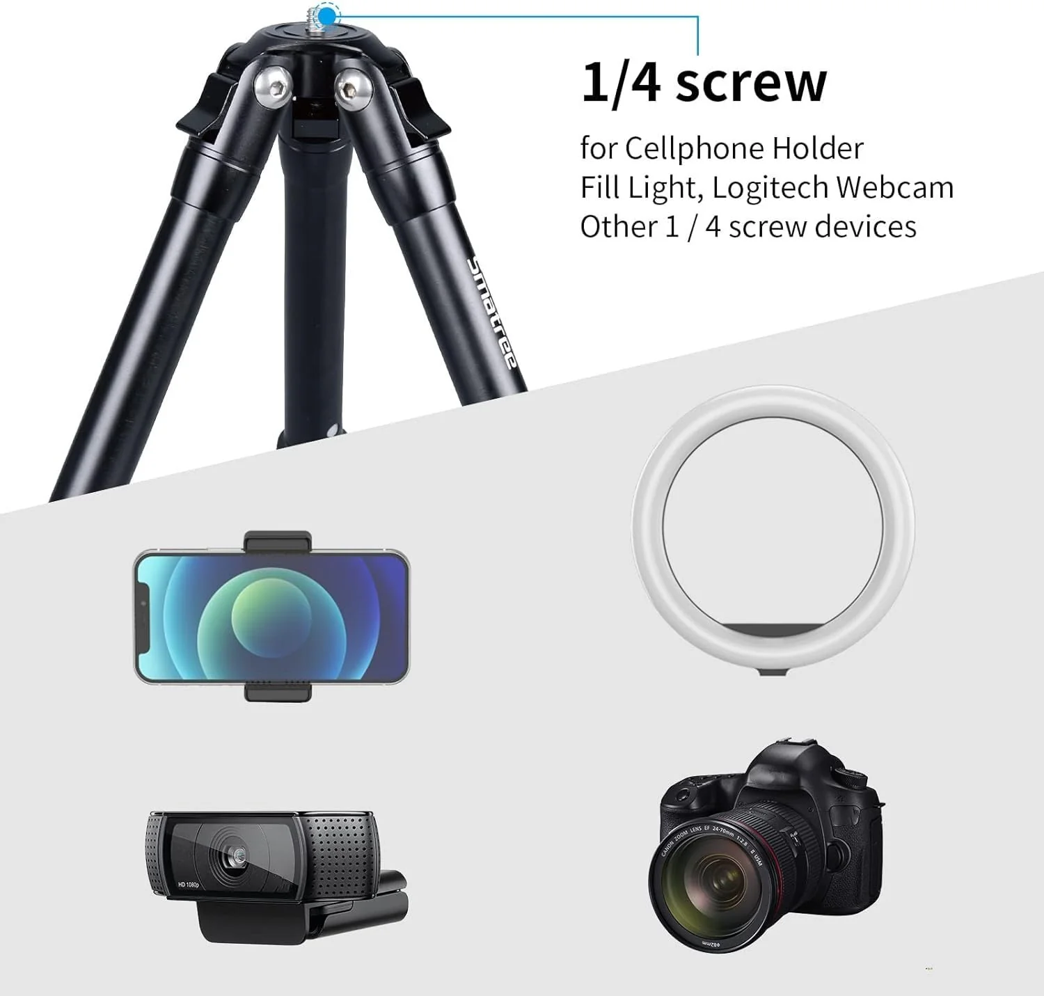 Smatree Metal Mini Tripod,Desktop Tabletop Stand Tripod,Fit for G*pro/Osmo Mobile/hohem Gimbal Handle Grip Stabilizer/Smooth 4/Crane Plus/Crane 2/Vimble 2/Ronin-S Etc. Meta Tripod - Image 3