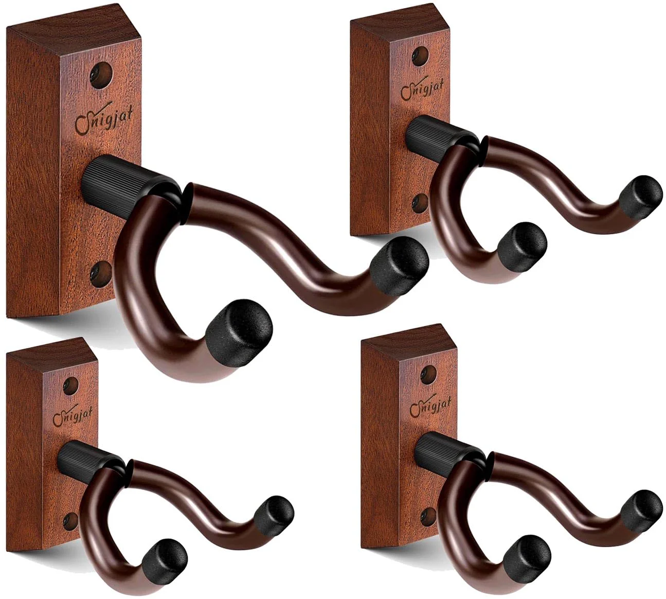 SNIGJAT Guitar Hanger 4 Pack, Hardwood Guitar Wall Mount, Rotatable Guitar Wall Hanger with Screws, V-Shaped Wall Hook Holder Stand for Acoustic Electric Guitar, Bass, Banjo, Mandolin Brown