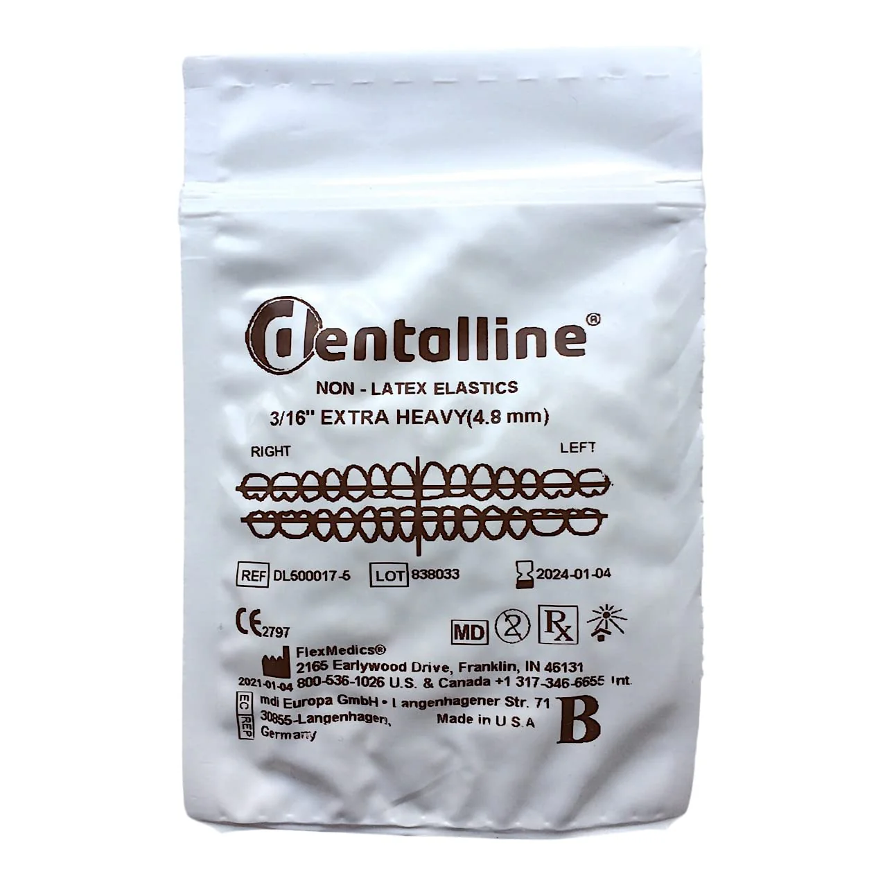 Snorflex Dentalline Intraoral Dental Elastics, Rubber Rings, Latex-Free, 3/16 Inch Extra Heavy, 4.8 mm, Pack of 100