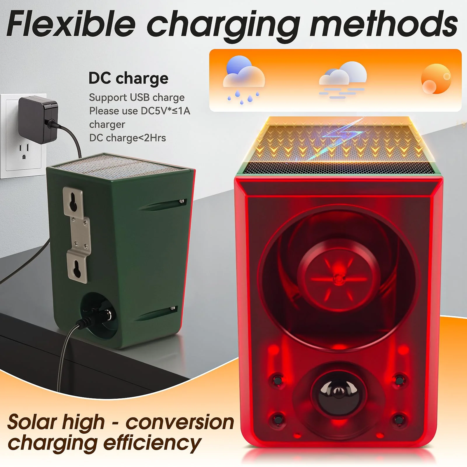 Solar Outdoor Motion Sensor Alarm - Dog Barking & Gunshot Sound, Support Recording and Volume Adjustment, 130dB Noise with Flashing Light to Deter Raccoon, Deer, Skunk, Bear, Coyote - Image 7