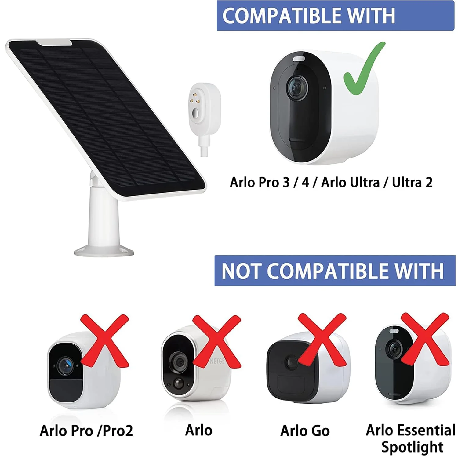 Solar Panel Charger Compatible with Arlo Pro 3/Pro 4/Pro 5S/Ultra/Ultra 2/Go 2 Continuous Power Supply IP65 Weatherproof with 9.8ft Charging Cable and Adjustable Wall Mount 2 PACK - Image 3