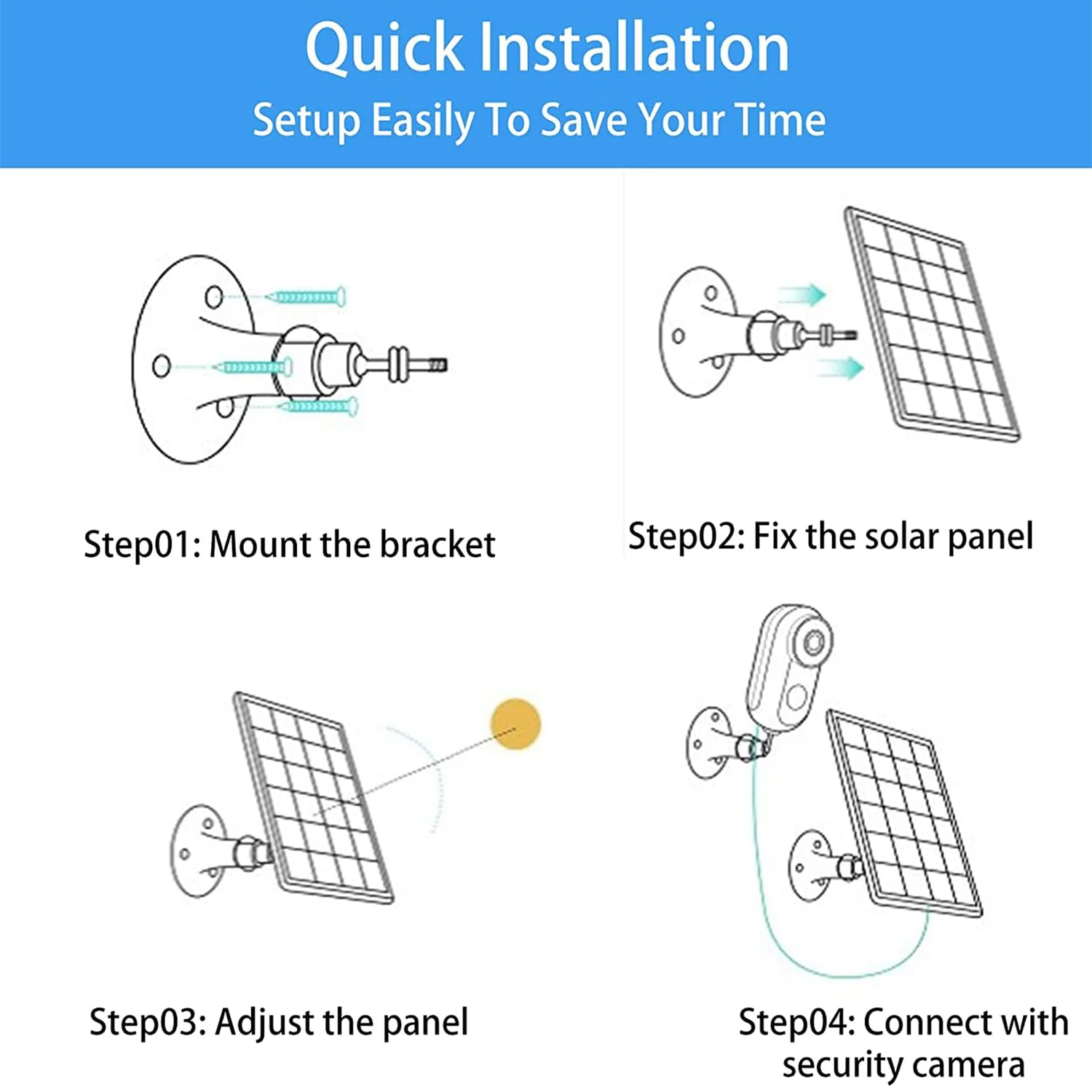 Solar Panel Charger Compatible with Arlo Pro 3/Pro 4/Pro 5S/Ultra/Ultra 2/Go 2 Continuous Power Supply IP65 Weatherproof with 9.8ft Charging Cable and Adjustable Wall Mount 2 PACK - Image 6