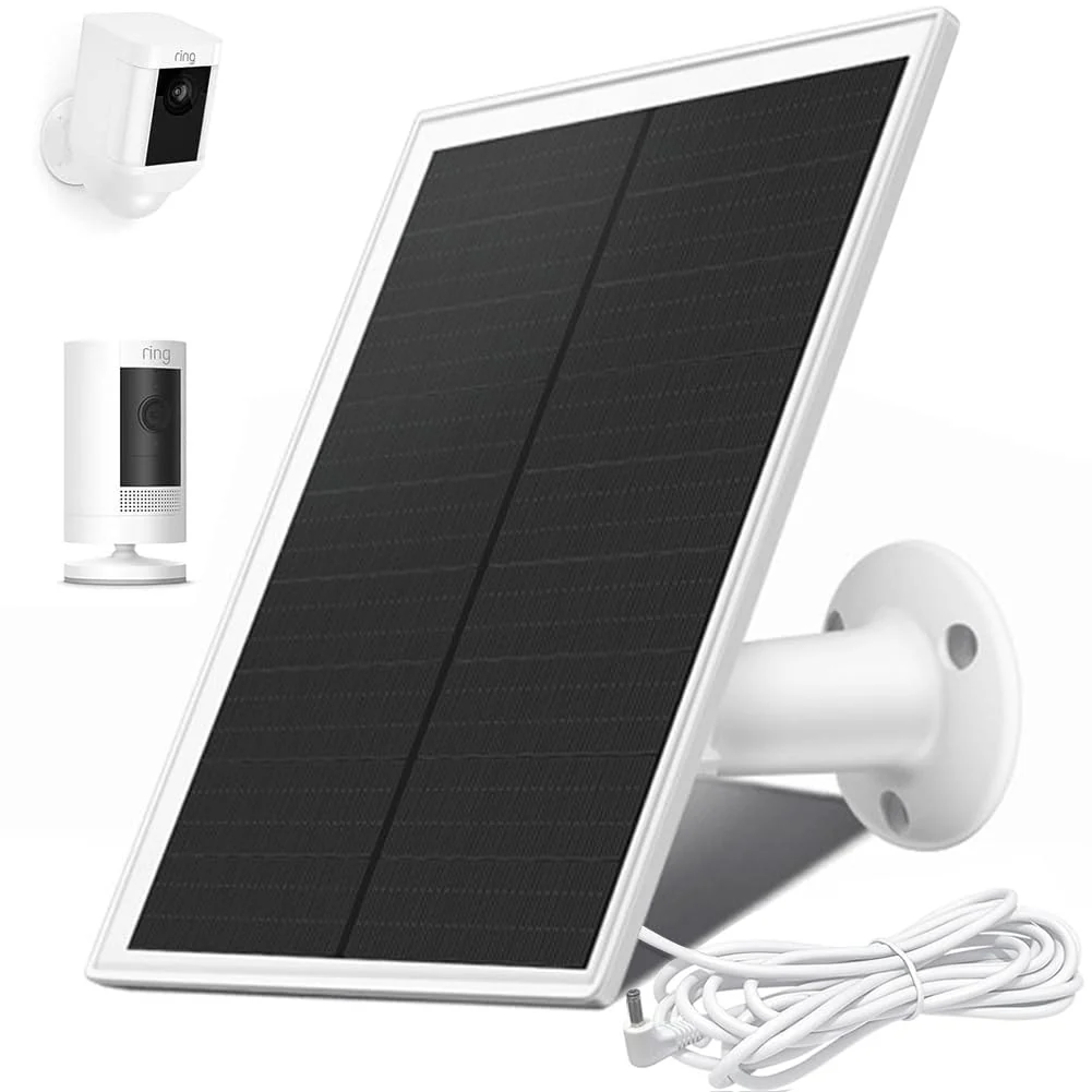 Solar Panel for Ring Camera,6W Solar Charger Compatible with Ring Stick Up Cam Battery and Ring Spotlight Cam Battery Battery,Output 6W/5V, DC3.5mm Plug, Not for Spotlight Plus/Pro (White) White