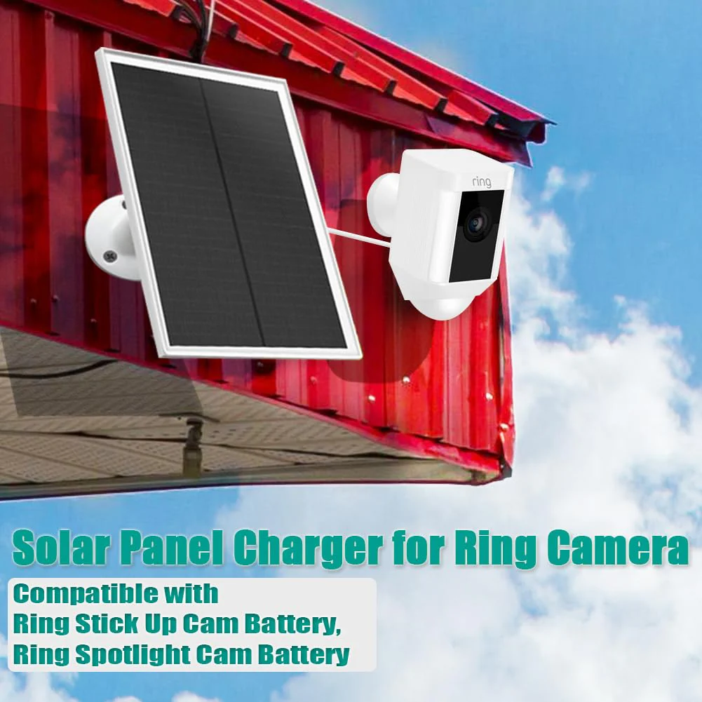 Solar Panel for Ring Camera,6W Solar Charger Compatible with Ring Stick Up Cam Battery and Ring Spotlight Cam Battery Battery,Output 6W/5V, DC3.5mm Plug, Not for Spotlight Plus/Pro (White) White - Image 2