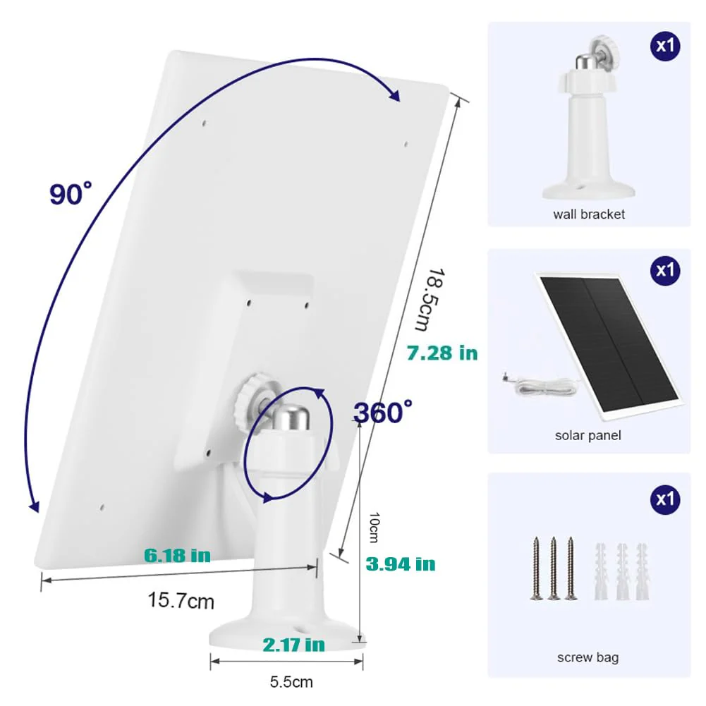 Solar Panel for Ring Camera,6W Solar Charger Compatible with Ring Stick Up Cam Battery and Ring Spotlight Cam Battery Battery,Output 6W/5V, DC3.5mm Plug, Not for Spotlight Plus/Pro (White) White - Image 3