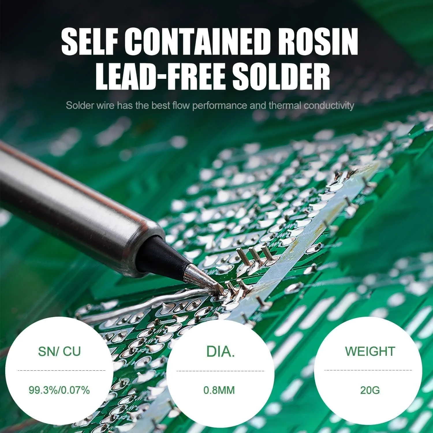 Solder 0.8 mm with 10 g Solder Paste, Solder Lead Free with Rosin Core, Solder with Flux 20 g, Solder Wire for Repair and DIY of Electronic Electric Soldering Components - Image 7