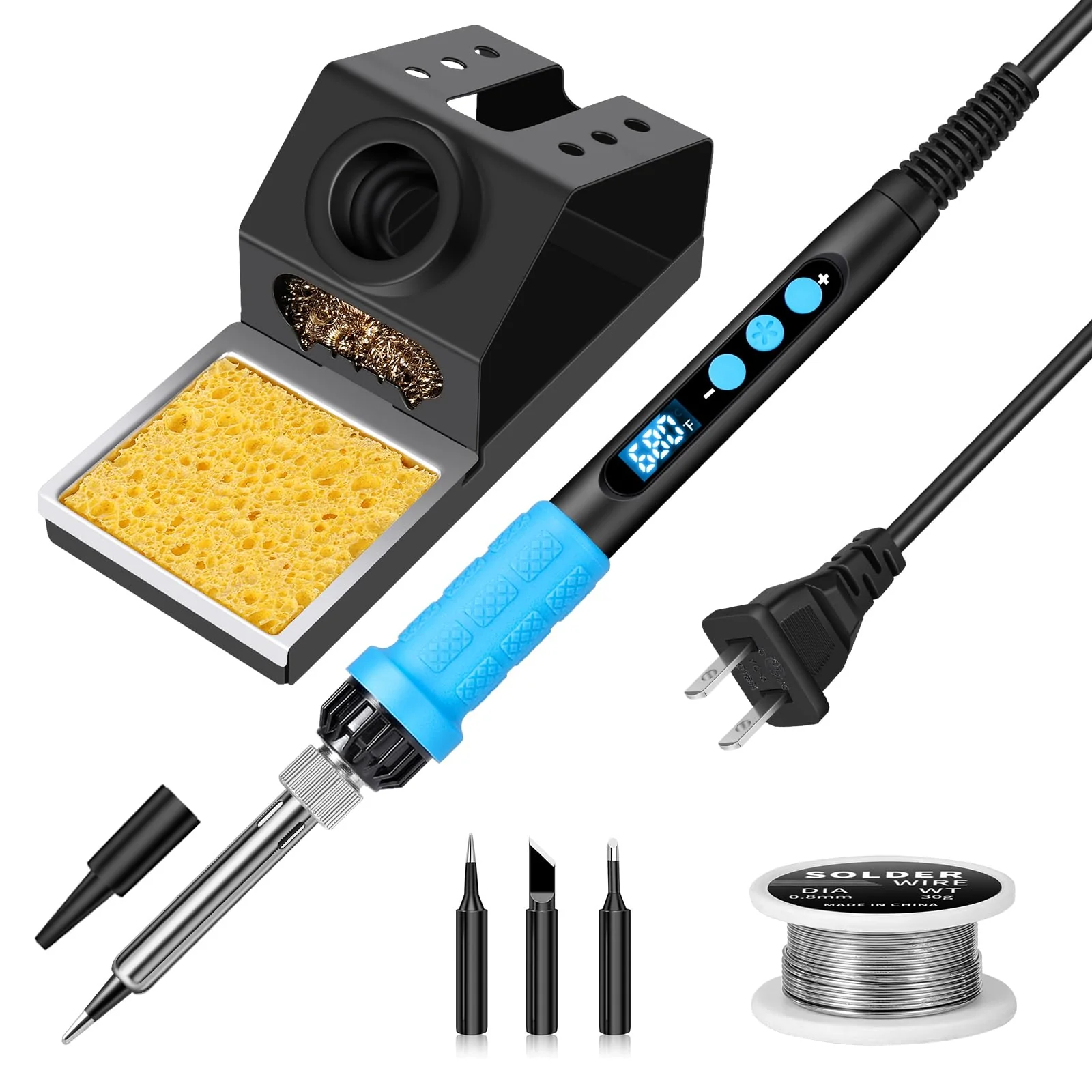 Soldering Iron Kit, 100W High Power Soldering Iron, Fast Heating, Digital Display Temperature Control Accurate 356°F-896°F, Portable Soldering Kit with Protective Cap, Automatic Sleep Mode Baby Blue