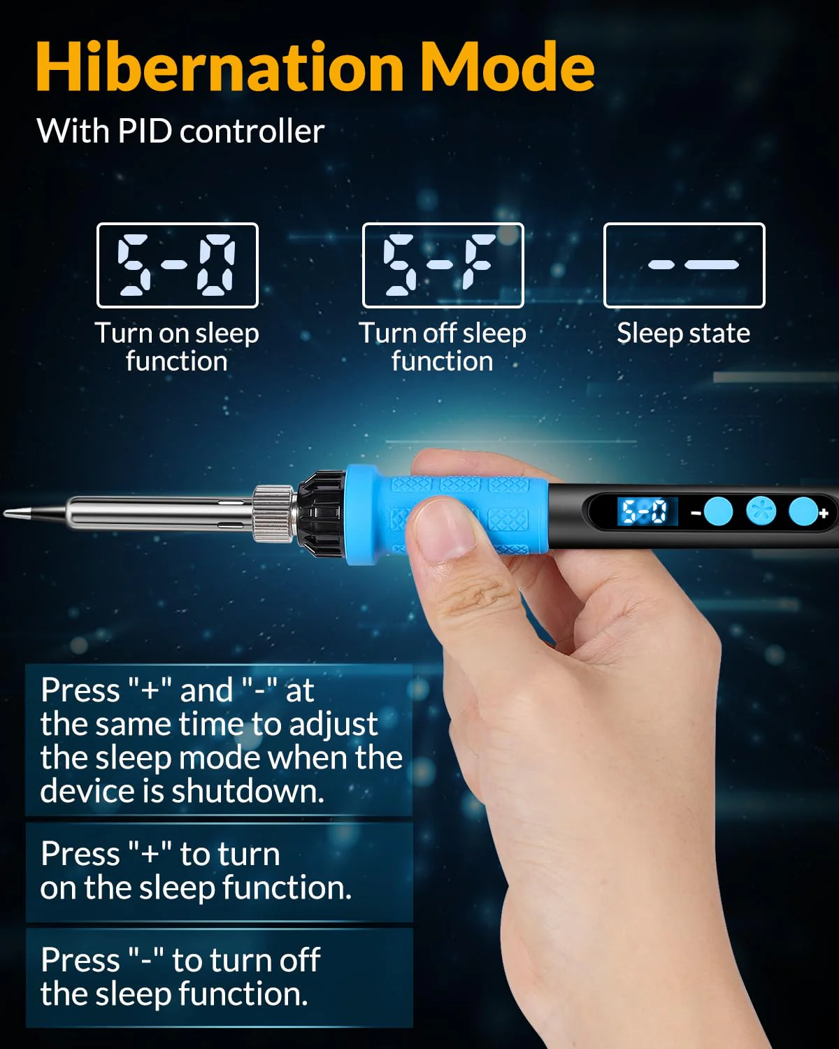 Soldering Iron Kit, 100W High Power Soldering Iron, Fast Heating, Digital Display Temperature Control Accurate 356°F-896°F, Portable Soldering Kit with Protective Cap, Automatic Sleep Mode Baby Blue - Image 5