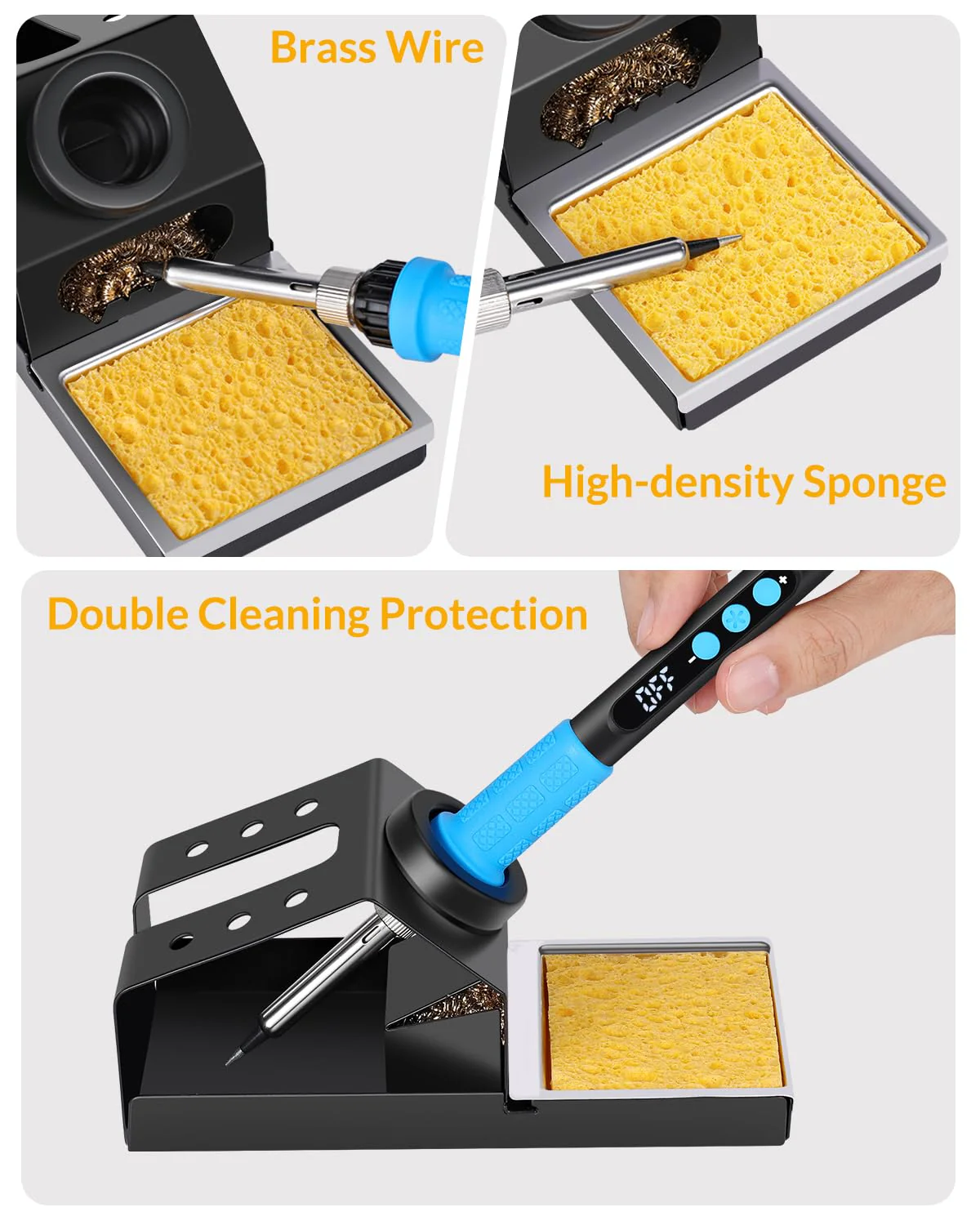 Soldering Iron Kit, 100W High Power Soldering Iron, Fast Heating, Digital Display Temperature Control Accurate 356°F-896°F, Portable Soldering Kit with Protective Cap, Automatic Sleep Mode Baby Blue - Image 6