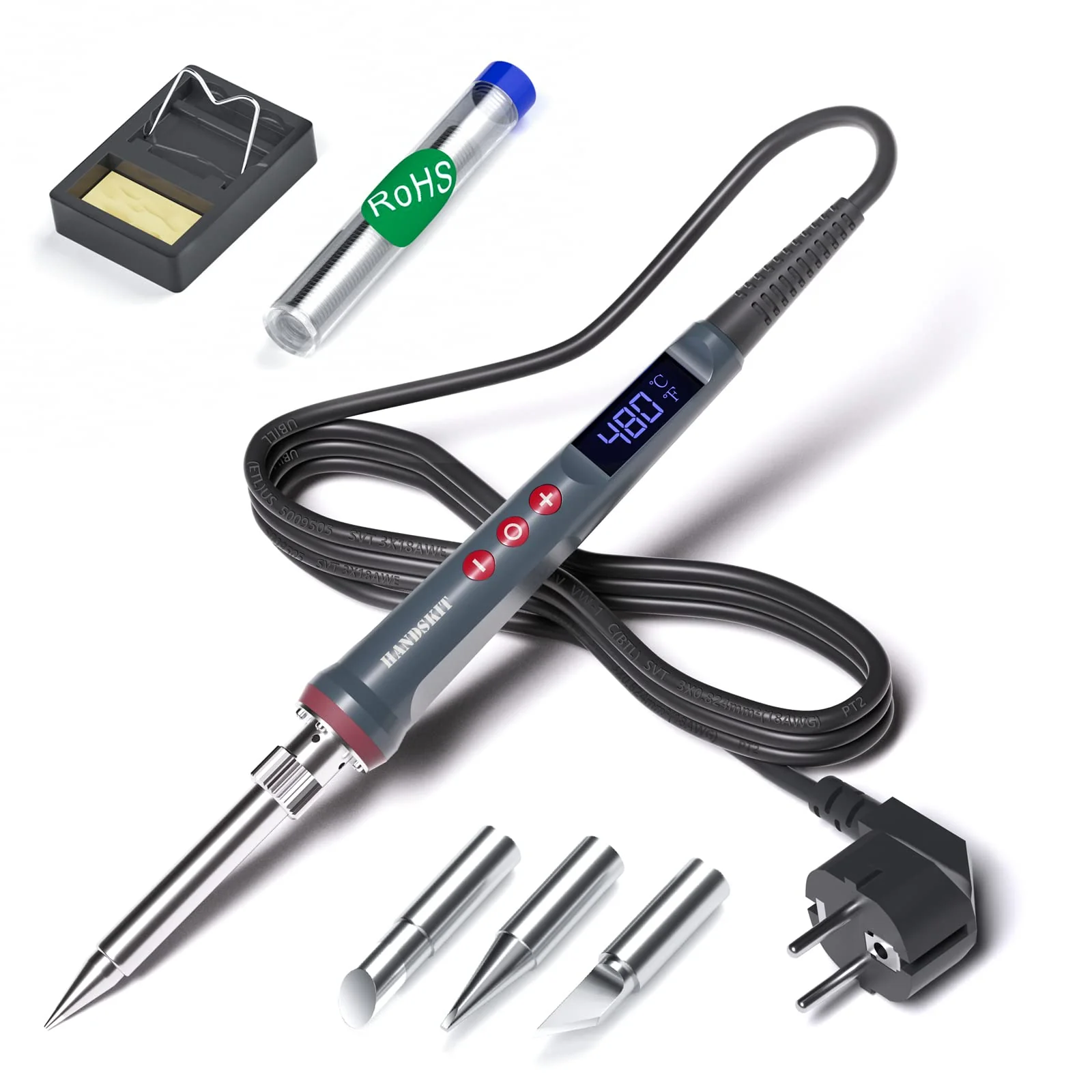 Soldering Iron Set 200 W 220 V, Soldering Iron with LED Display, 6 in 1 Soldering Set with Temperature Adjustable 180-480 °C, 3 Soldering Tips, Soldering Iron Stand, Soldering Iron for Soldering Large 927-200w-new