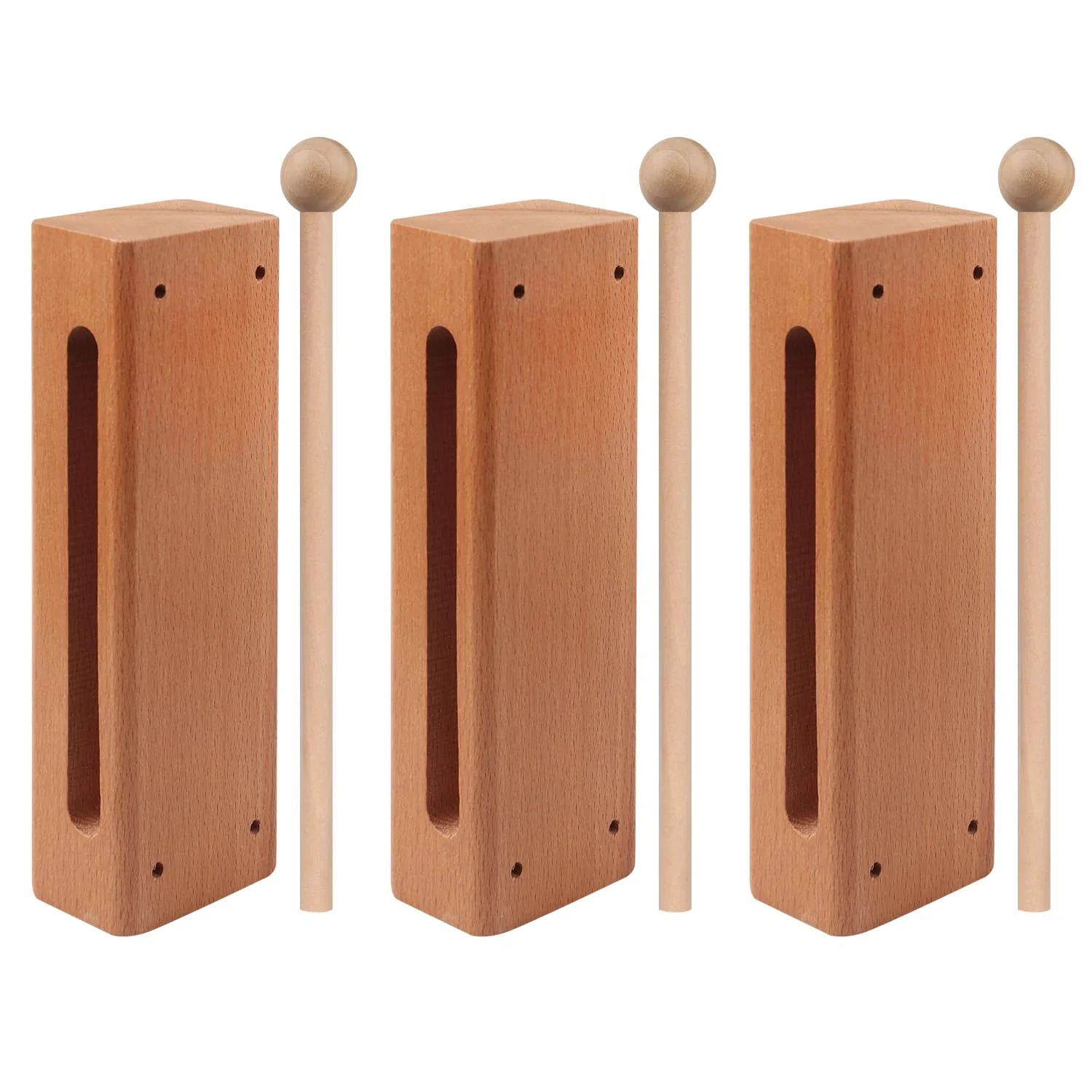 Solid Wood Rhythm Block, Set of 3, Solid Wood Rhythm Block Musical Percussion Instrument Perfect for Rhythm Classes with 3 Pack of Mallet Solid Hardwood
