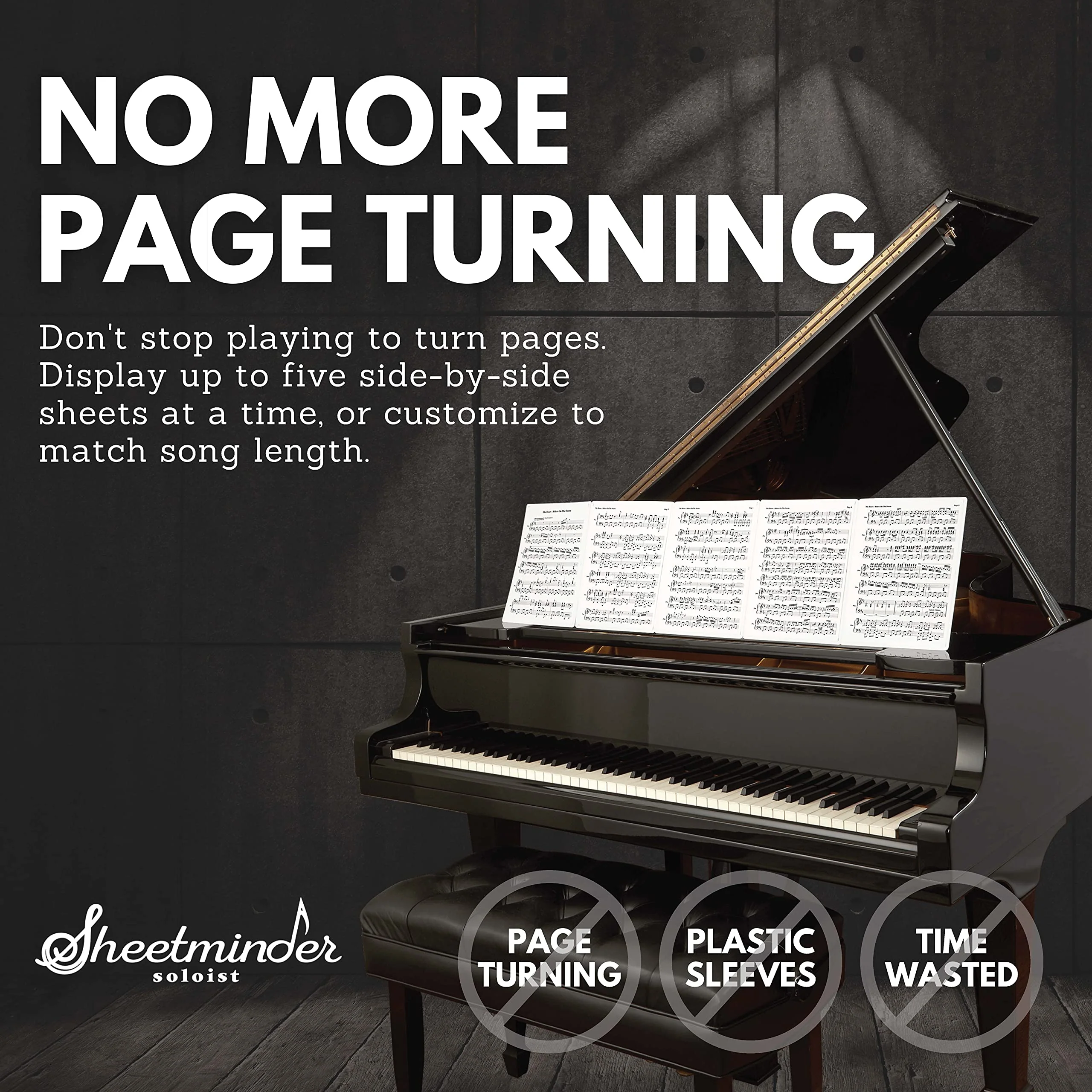 Soloist (5-Pack) - Printed Sheet Music Organizer/No Page Turning, Windproof on Music Stand, No Plastic Sleeves, Easily Mark Fingering/Perfect for Students, Teachers, Bands, Performers 5-pack - Image 2