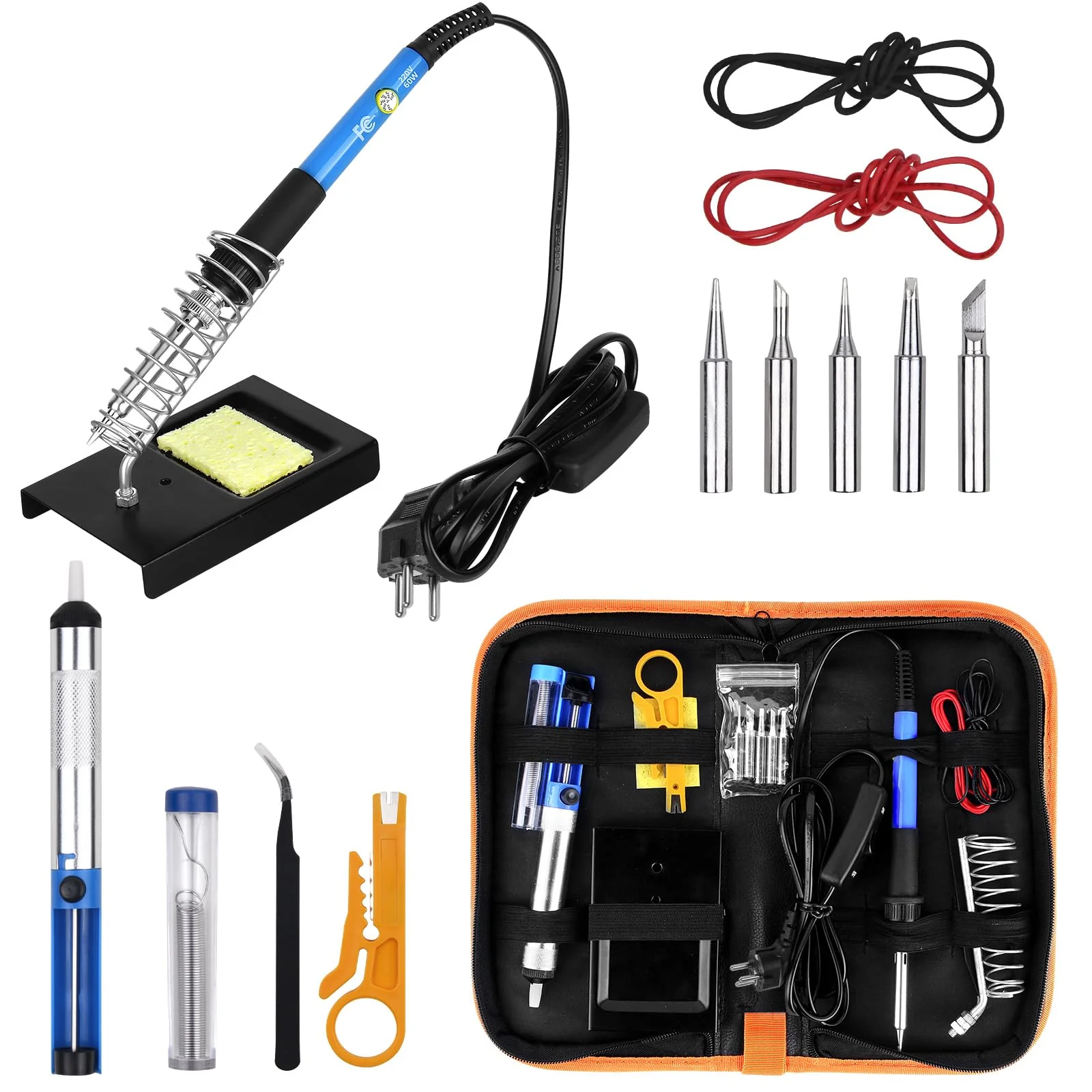 Sondiko Soldering Iron Set, 60 W/220 V Soldering Iron with Adjustable Temperature, On/Off Switch, 5 Interchangeable Tips for Soldering, Wood Engraving, Hot Cutting, Pyrography, Soldering Set for Sondiko 14-in-1 Soldering Iron Set