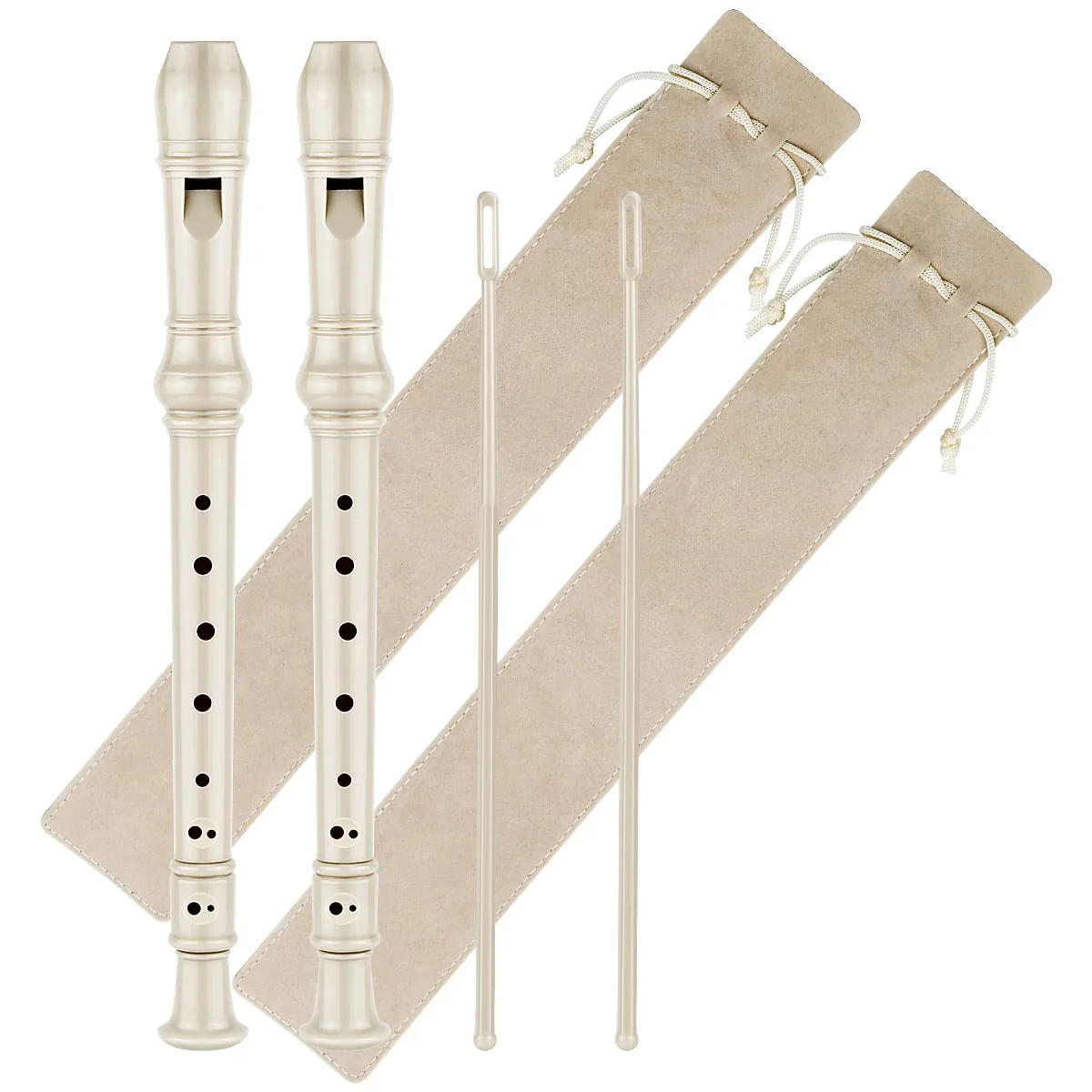 Soprano Recorder C Key 8 Holes 3-Piece German style Baroque Fingering Recorder Instrument with Cleaning Rod and Storage Bag, for Beginners Kids students((2 Set Beige) 2 Set Beige