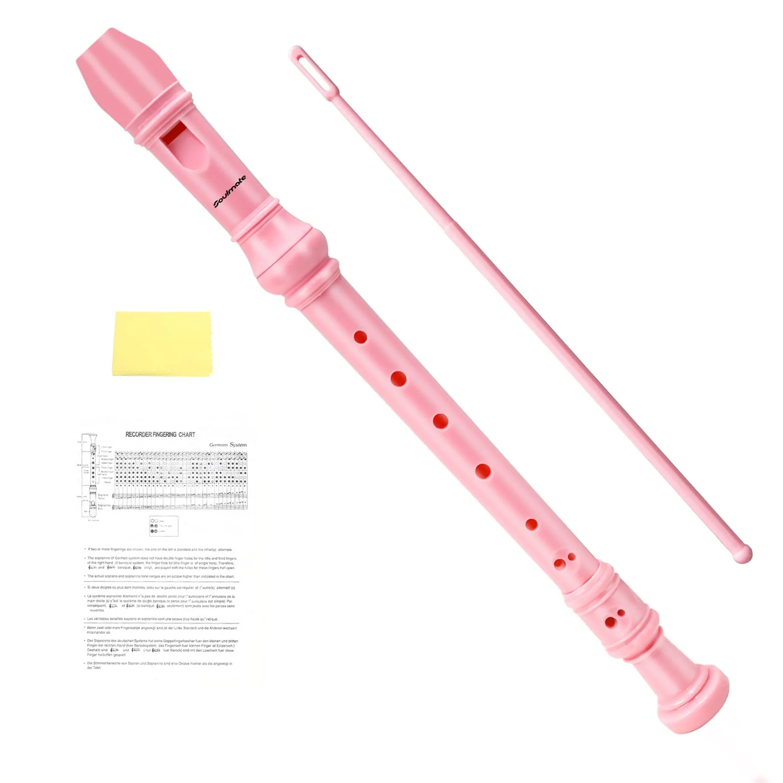 Soulmate Recorder Instrument for Kids Toddler Beginners Students German Style C Key Soprano Recorder Instrument 8 Holes 3 Piece ABS Descant Recorders with Cleaning Kit, Packing Bag (Pink) Pink