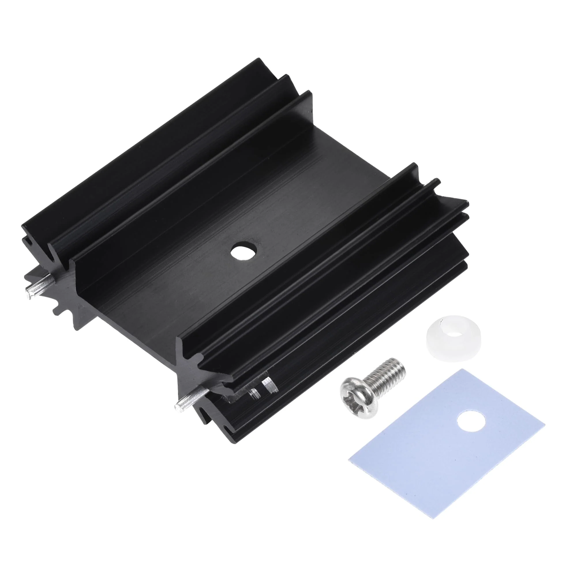 sourcing map 6pcs 34mm x 25mm x 12mm TO-220 Aluminum Heat Sink for Cooling Transistor Diodes with 2 Support Pins Black