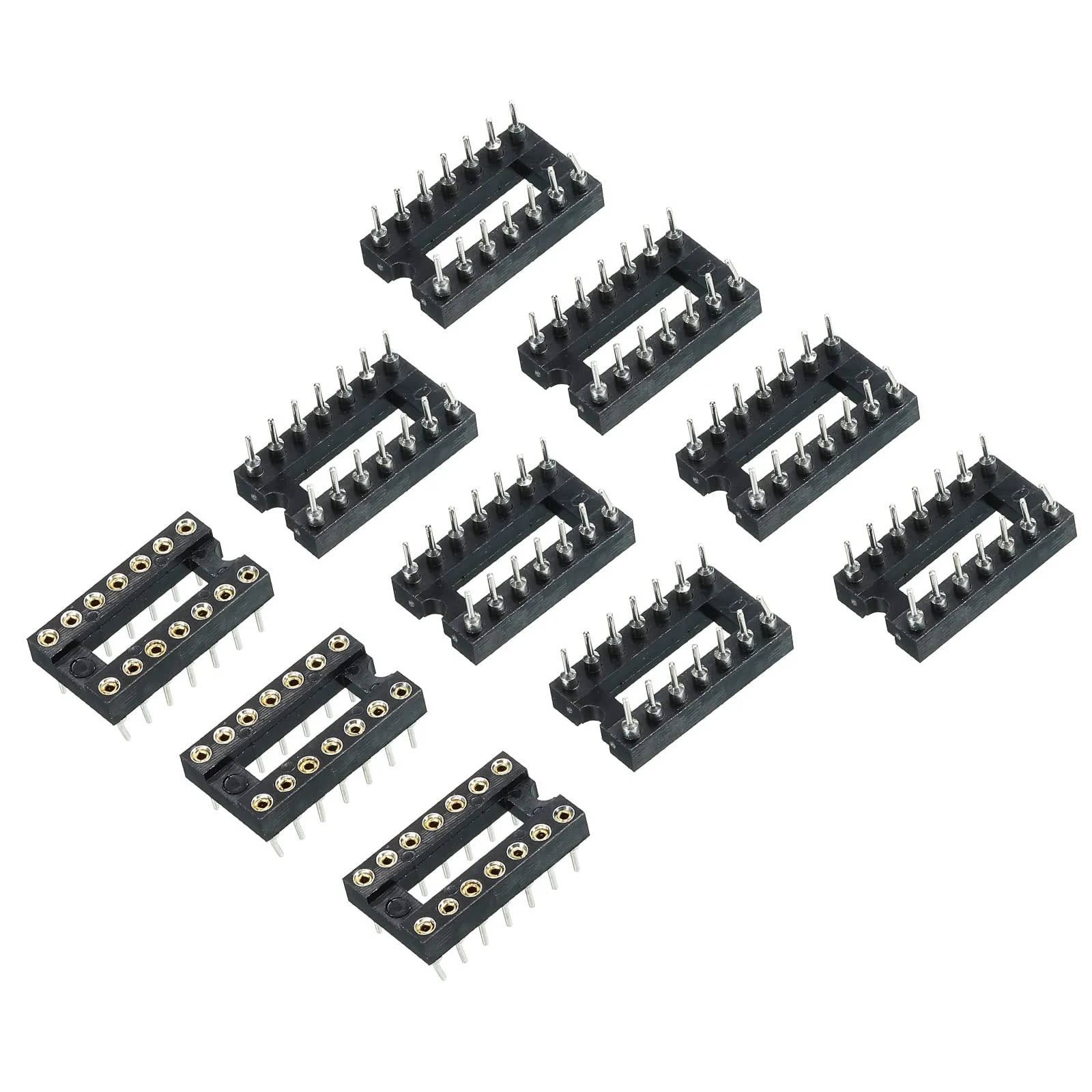sourcing map DIP IC Chip Socket Adapter Flat Pin 14P 2.54mm Pitch IC Socket for PCB Board Chip 10 Pack