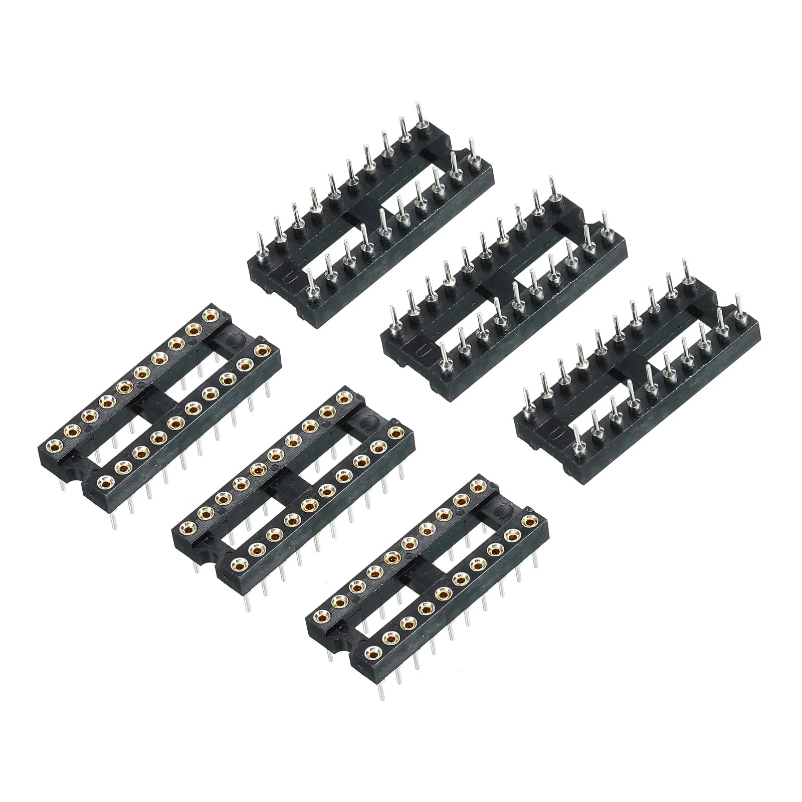 sourcing map DIP IC Chip Socket Adapter Flat Pin 20P 2.54 mm Pitch IC Socket for PCB Board Chip, 6 Pack