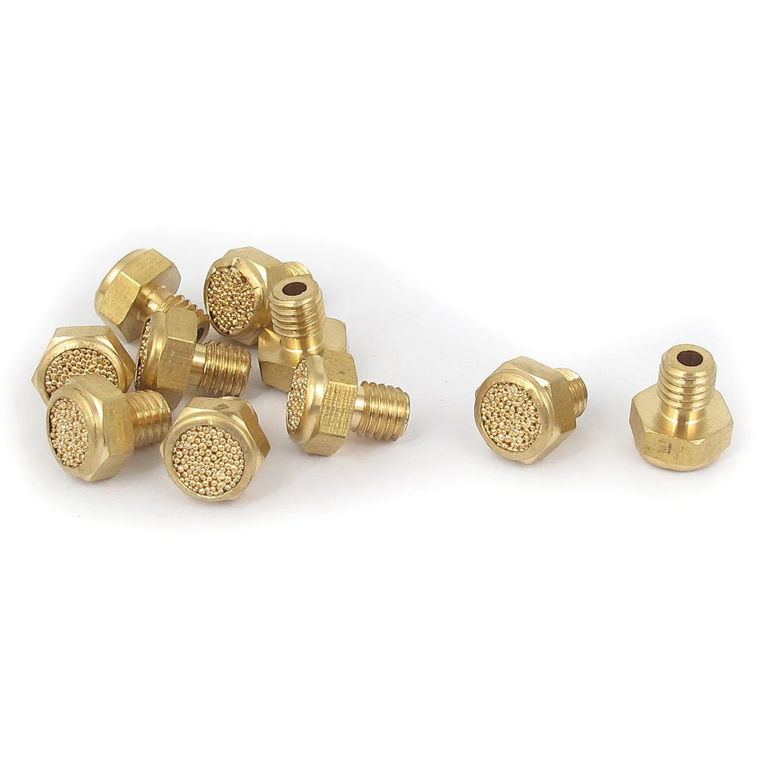 sourcing map M5 Thread Brass Pneumatic Air Breather Muffler Noise Exhaust 10pcs 10pcs 10-32UNF
