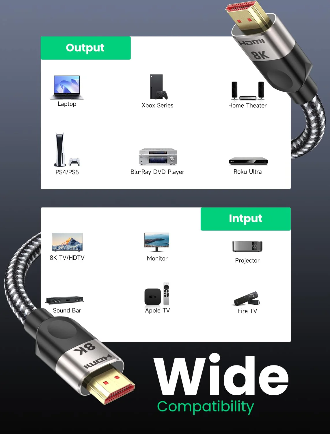 Southlight HDMI 2.1 Cable 5 Metres [8K@60Hz, 4K@120Hz144Hz, 48Gbps] Ultra High Speed 7680P eARC HDCP 2.2 & 2.3 DTS:X Dynamic HDR Dolby Atmos Compatible with Soundbar/PS2/PS5/Xbox/Roku TV 5 Meter gray - Image 3