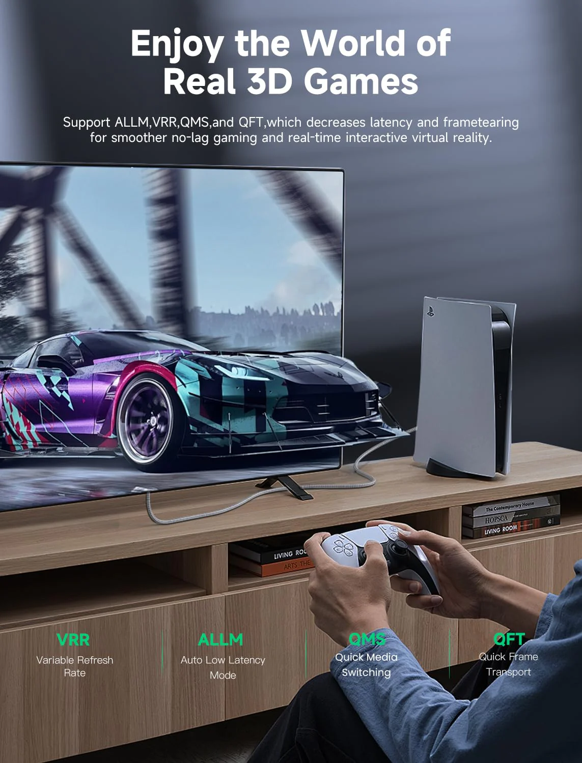 Southlight HDMI 2.1 Cable 5 Metres [8K@60Hz, 4K@120Hz144Hz, 48Gbps] Ultra High Speed 7680P eARC HDCP 2.2 & 2.3 DTS:X Dynamic HDR Dolby Atmos Compatible with Soundbar/PS2/PS5/Xbox/Roku TV 5 Meter gray - Image 5