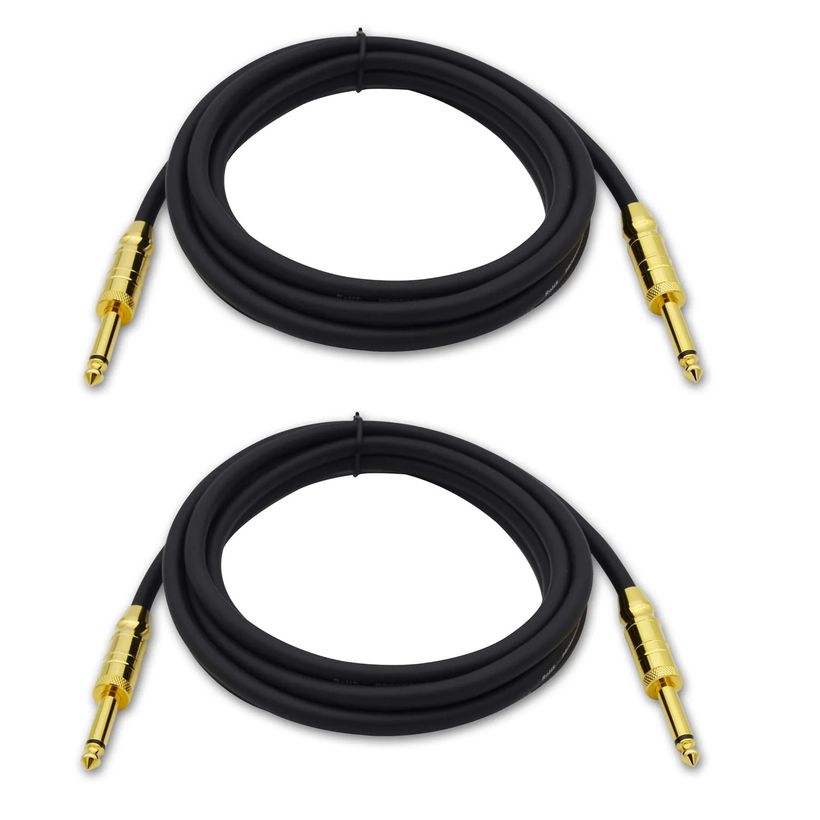 Speaker Cable 10ft 1/4 to 1/4 24K Gold TS Male Plug 12AWG Bass/Guitar Speaker Cable for Amp,PA and DJ Audio - 2 Pack,Black 10