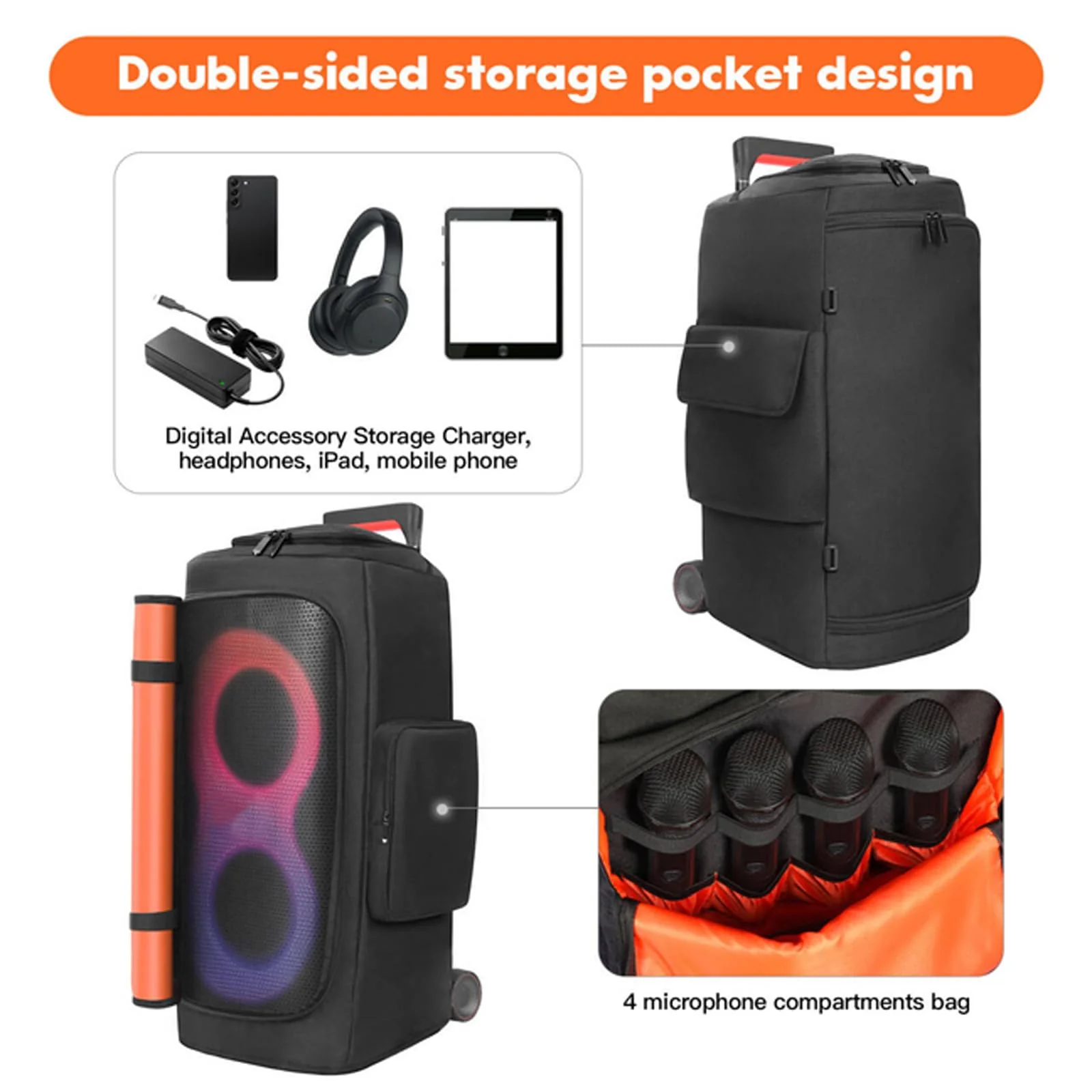 Speaker Case Compatible with JBL PartyBox 320 Portable Speaker, Outdoor Party Travel Dust Cover Protective Case Storage Bag with Window Pockets for JBL PartyBox 310 and Accessories - Image 3