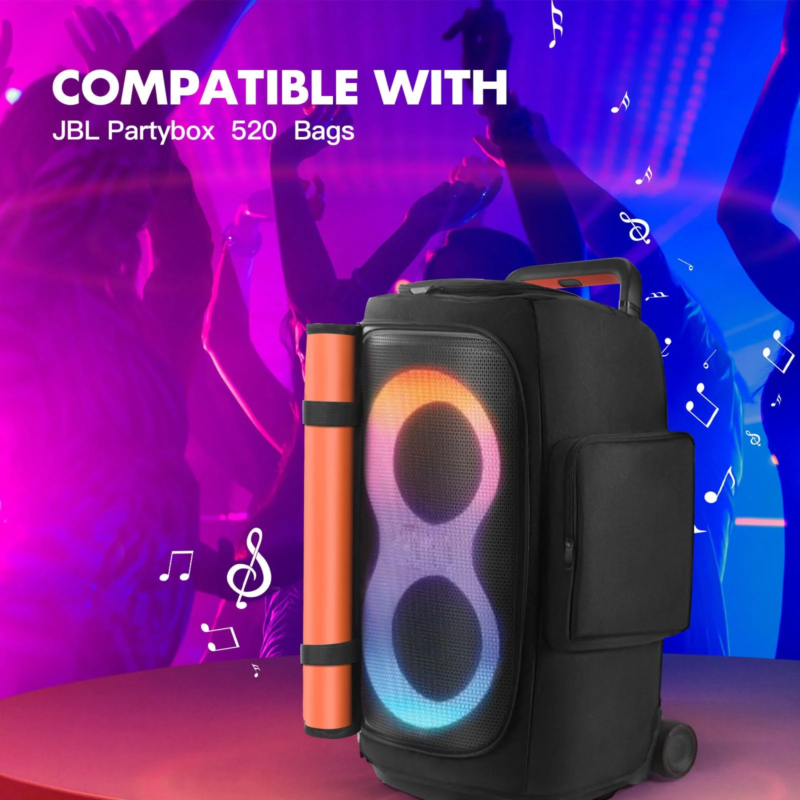 Speaker Case Compatible with JBL PartyBox 520 Portable Speaker, Outdoor Travel Soft Dust Cover Storage Bag with Zipper Window Pockets for Charger, Microphones, Headphones and Accessories - Image 7