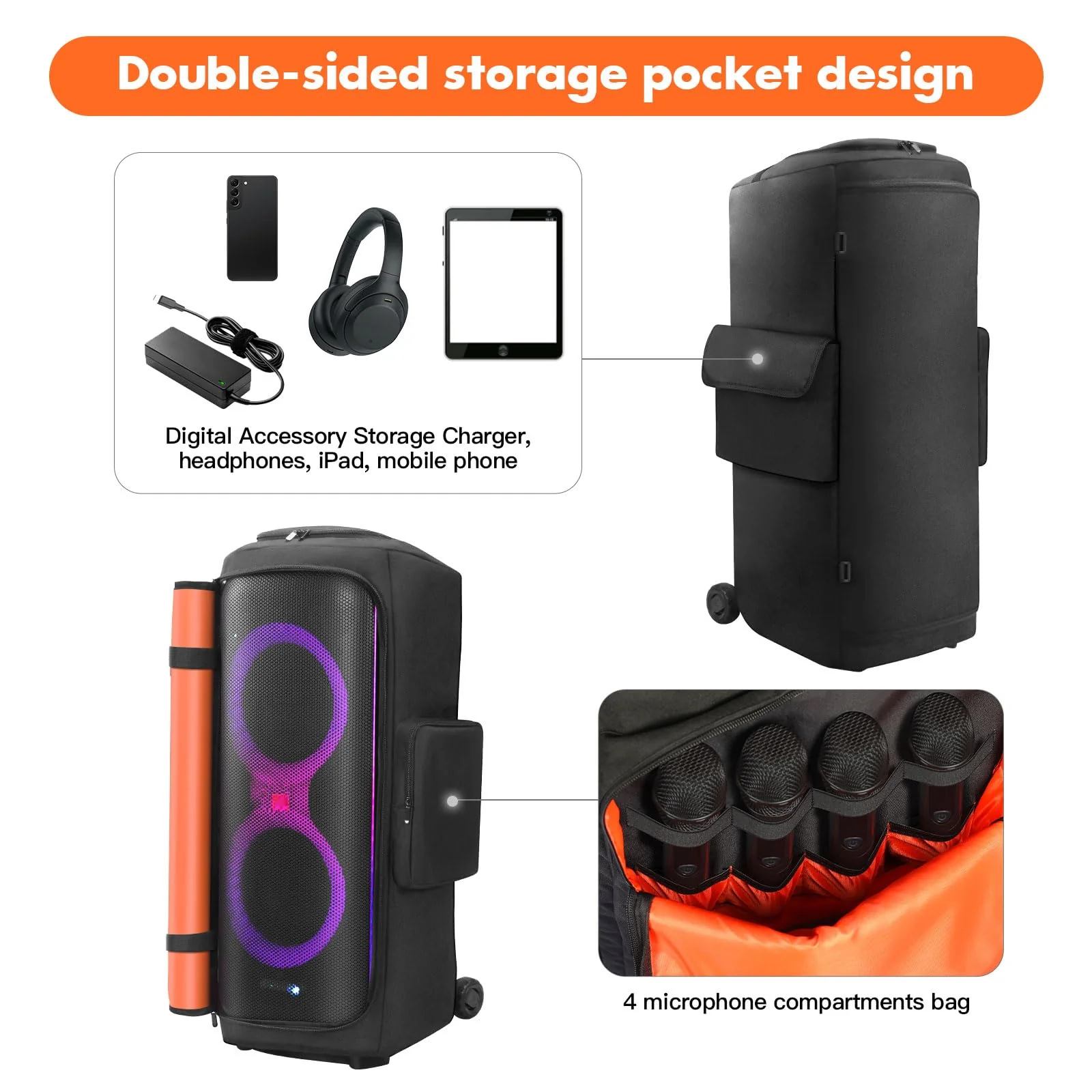 Speaker Case Compatible with JBL PartyBox 710 Portable Speaker, Outdoor Party Soft Dust Cover Storage Bag with Pockets for Charger, Microphones and Accessories (for JBL PartyBox 710) for JBL PartyBox 710 - Image 3