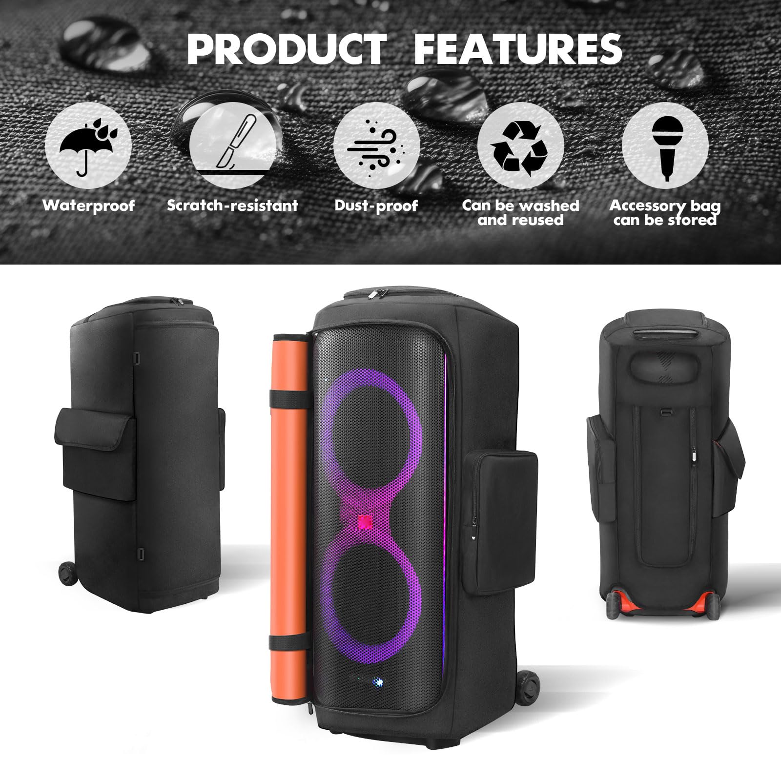 Speaker Case Compatible with JBL PartyBox 710 Portable Speaker, Outdoor Party Soft Dust Cover Storage Bag with Pockets for Charger, Microphones and Accessories (for JBL PartyBox 710) for JBL PartyBox 710 - Image 4