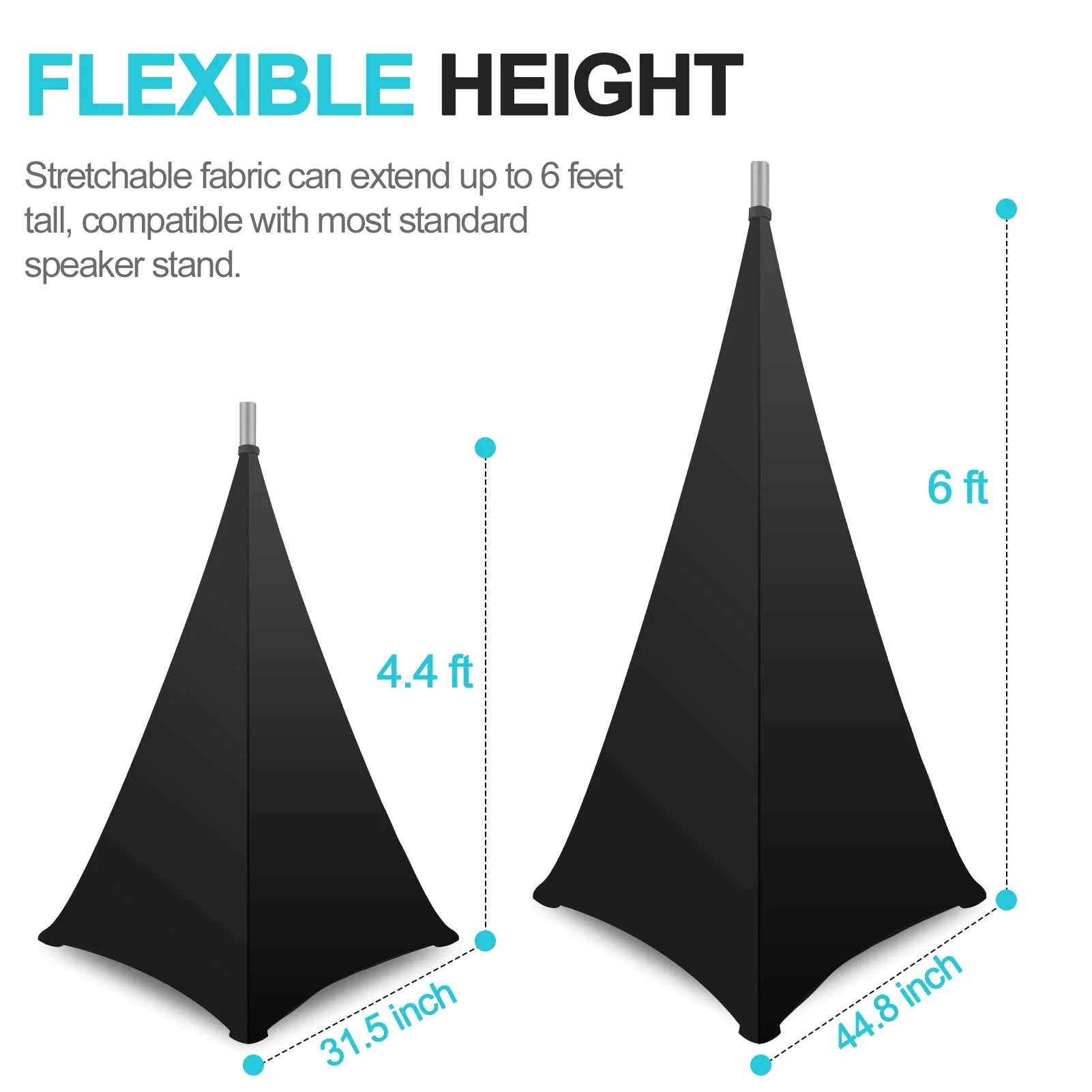 Speaker Stand Cover, DJ Speaker Stretch Cover Black, 360 Degree Speaker Stand Tripod Cover Skirt with Storage Bag for Stage Gig, Wedding and Banquet Event- 2 Pack - Image 2