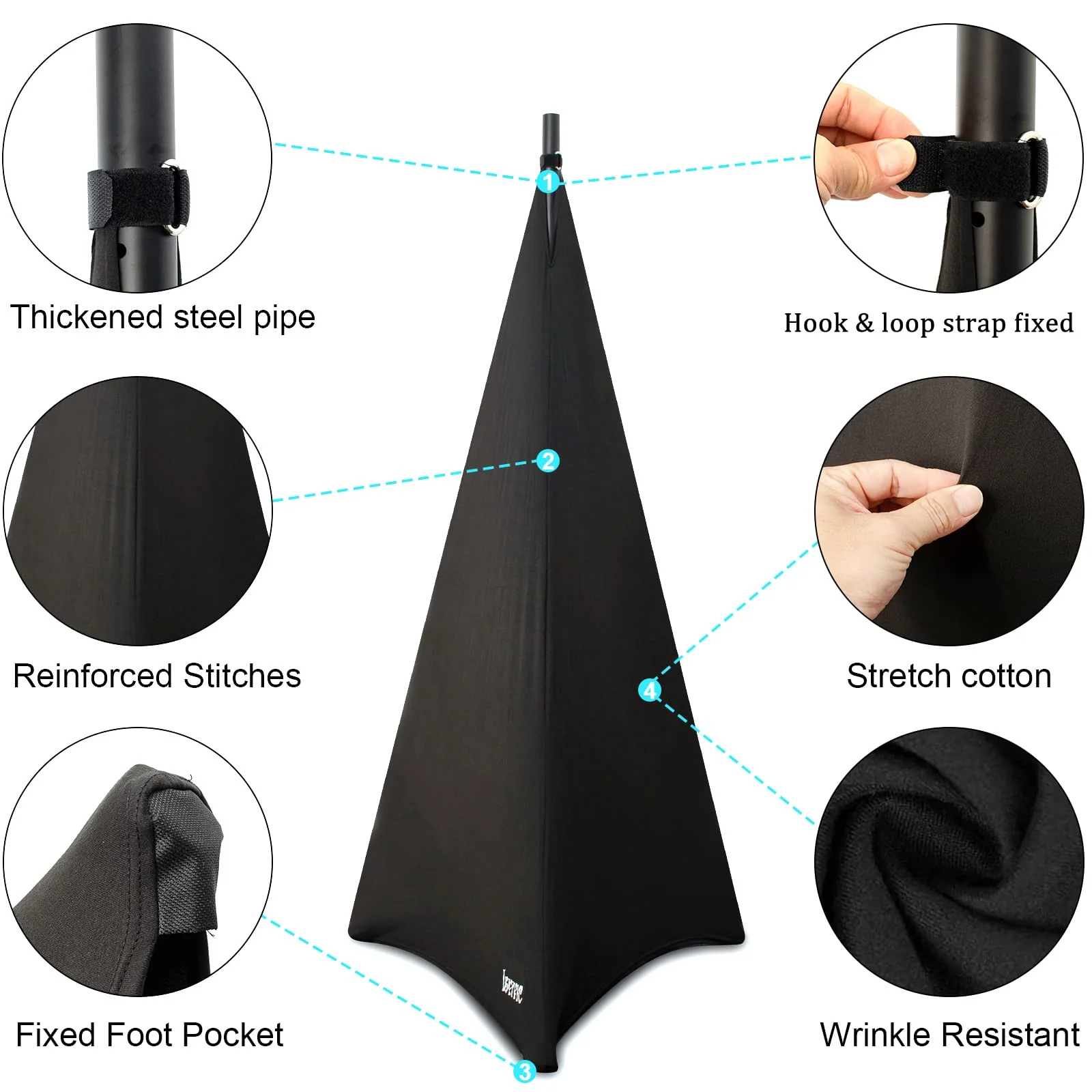 Speaker Stand Cover with 360 Degree Tripod Stand Skirt Skrim Stretchable Lycra Fabric Covers with Free Storage Bag Two Pack Black Black-Two pack - Image 3