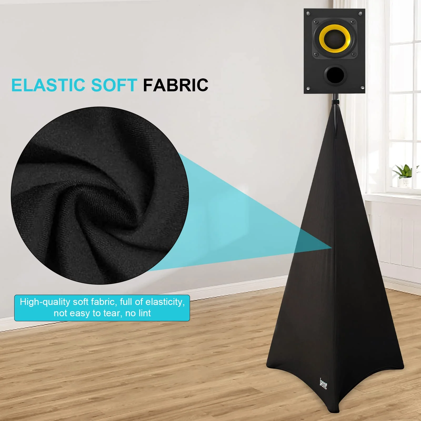 Speaker Stand Cover with 360 Degree Tripod Stand Skirt Skrim Stretchable Lycra Fabric Covers with Free Storage Bag Two Pack Black Black-Two pack - Image 5