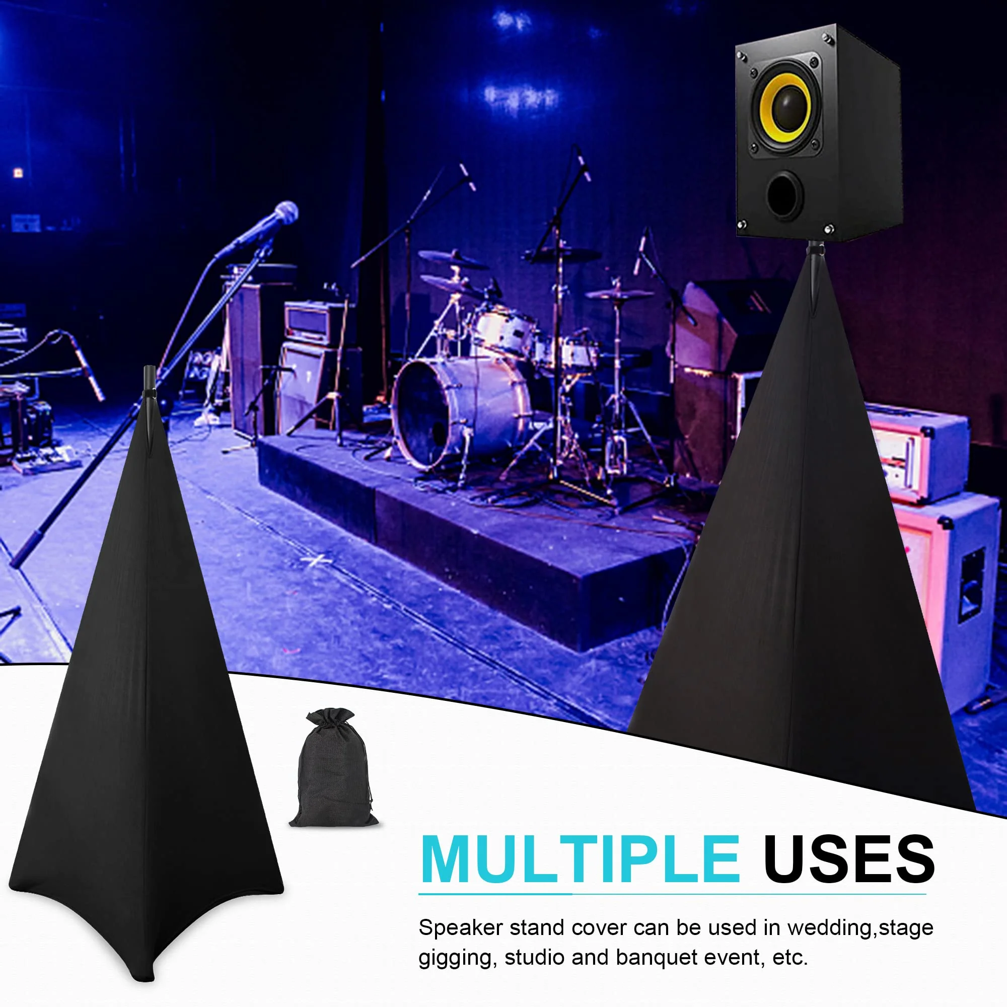 Speaker Stand Cover with 360 Degree Tripod Stand Skirt Skrim Stretchable Lycra Fabric Covers with Free Storage Bag Two Pack Black Black-Two pack - Image 7