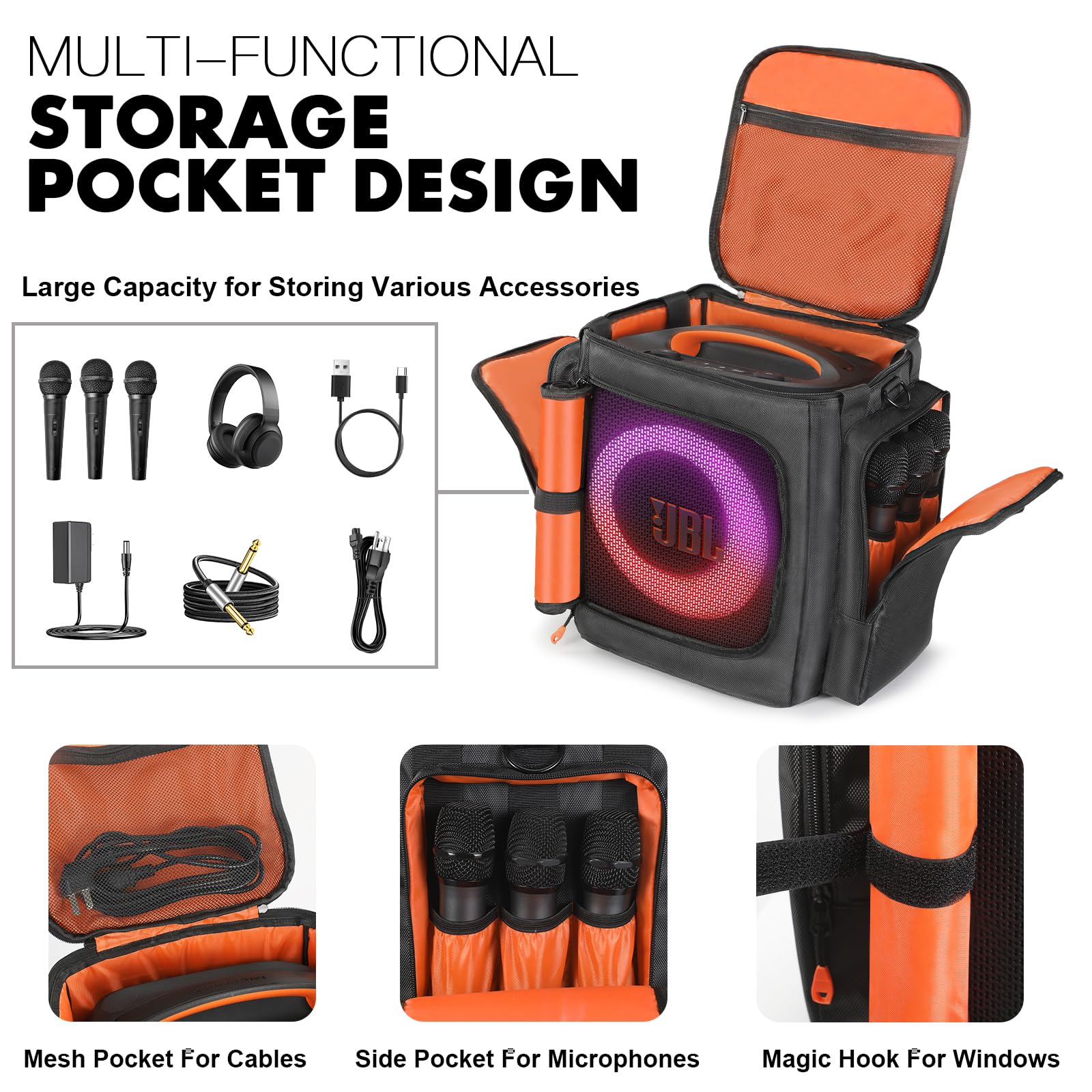 Speaker Travel Tote Bag Compatible with JBL Partybox Encore Essential/Essential 2, Carrying Case with Side Pockets for Portable Speaker and Accessories - Image 4