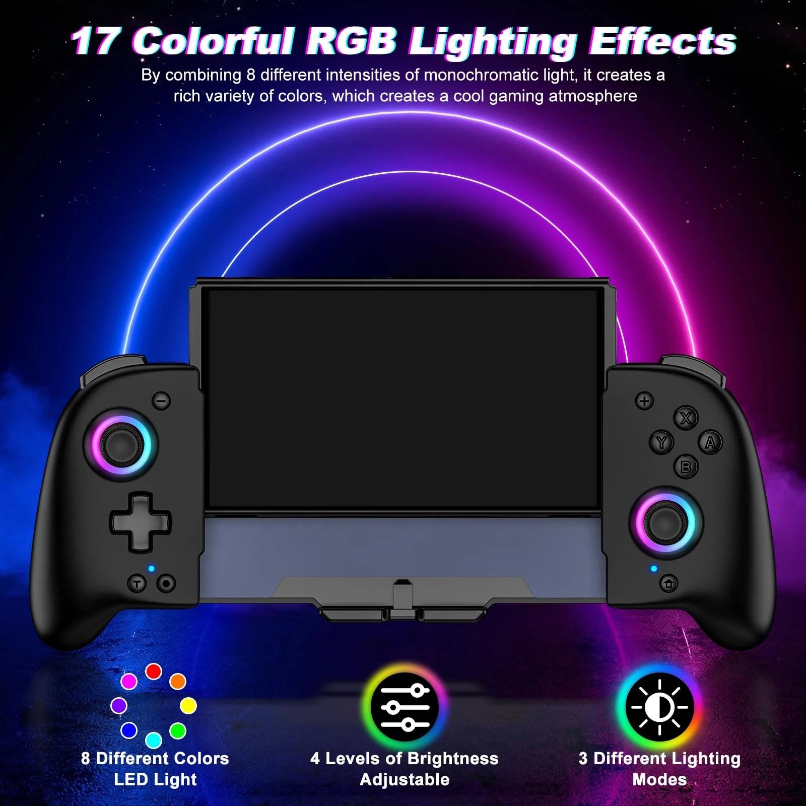 Spican Switch Controllers for Nintendo Switch/OLED Controller, Switch Wireless Pro Controller One-Piece Joypad, Full-Size Ergonomic Handheld Mode Controller with Battery/RGB/Turbo/Programming(Black) Black - Image 2