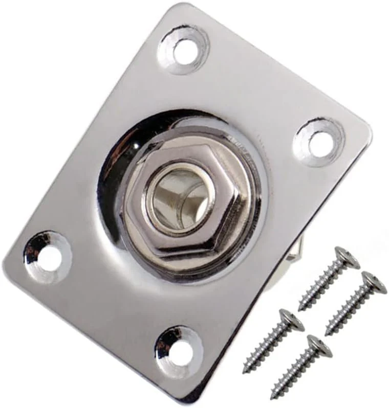 Square Metal 1/4 Output Jack Plate Input Jack Socket for Electric Guitar Bass (Chrome) Chrome